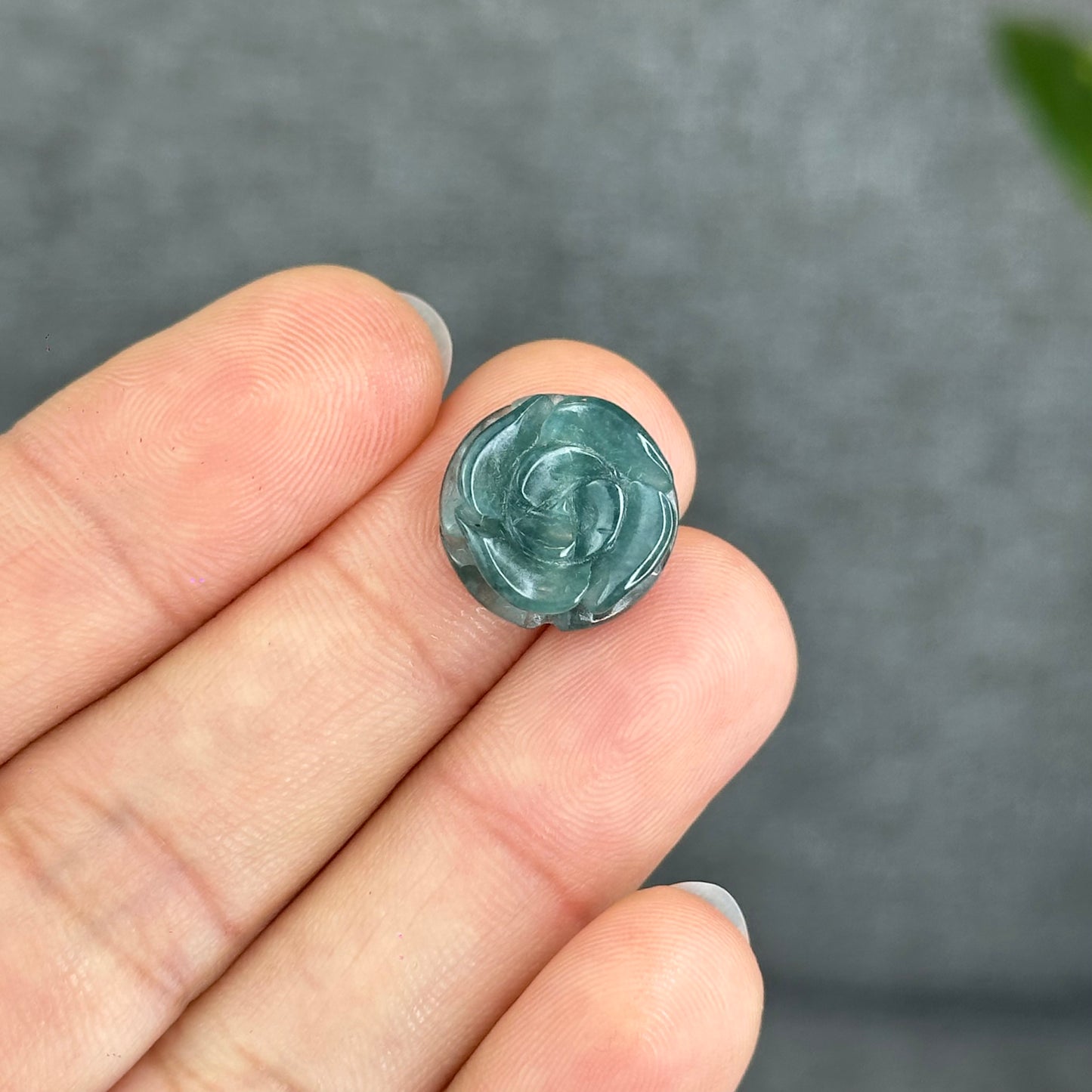 Natural Water Green Jadeite Jade Peony Charm
