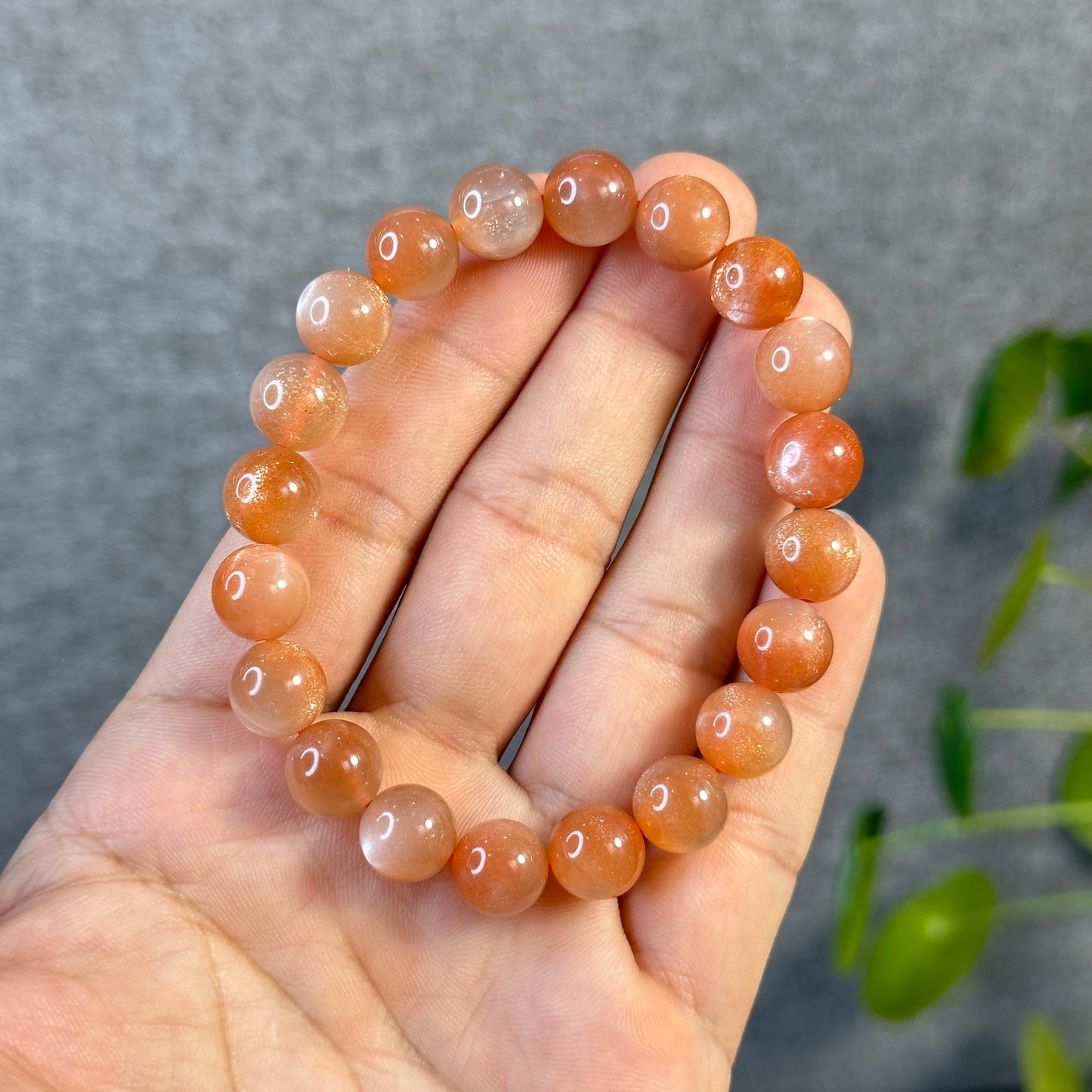 Natural Peach Sunstone Moonstone Bracelet Size 10.3 mm
