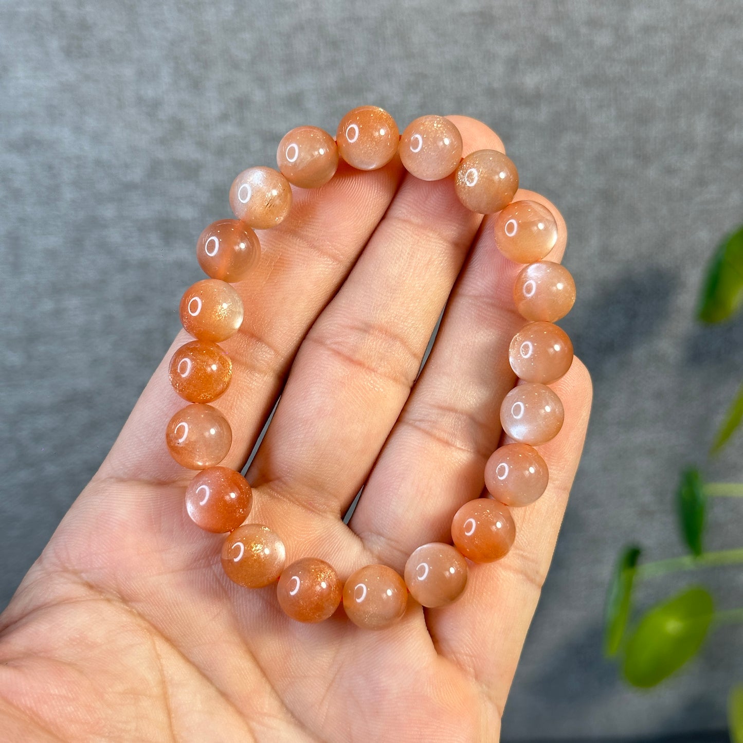 Natural Peach Sunstone Moonstone Bracelet Size 10.3 mm