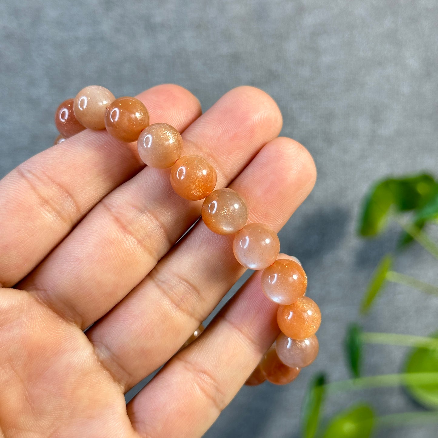 Natural Peach Sunstone Moonstone Bracelet Size 10.3 mm