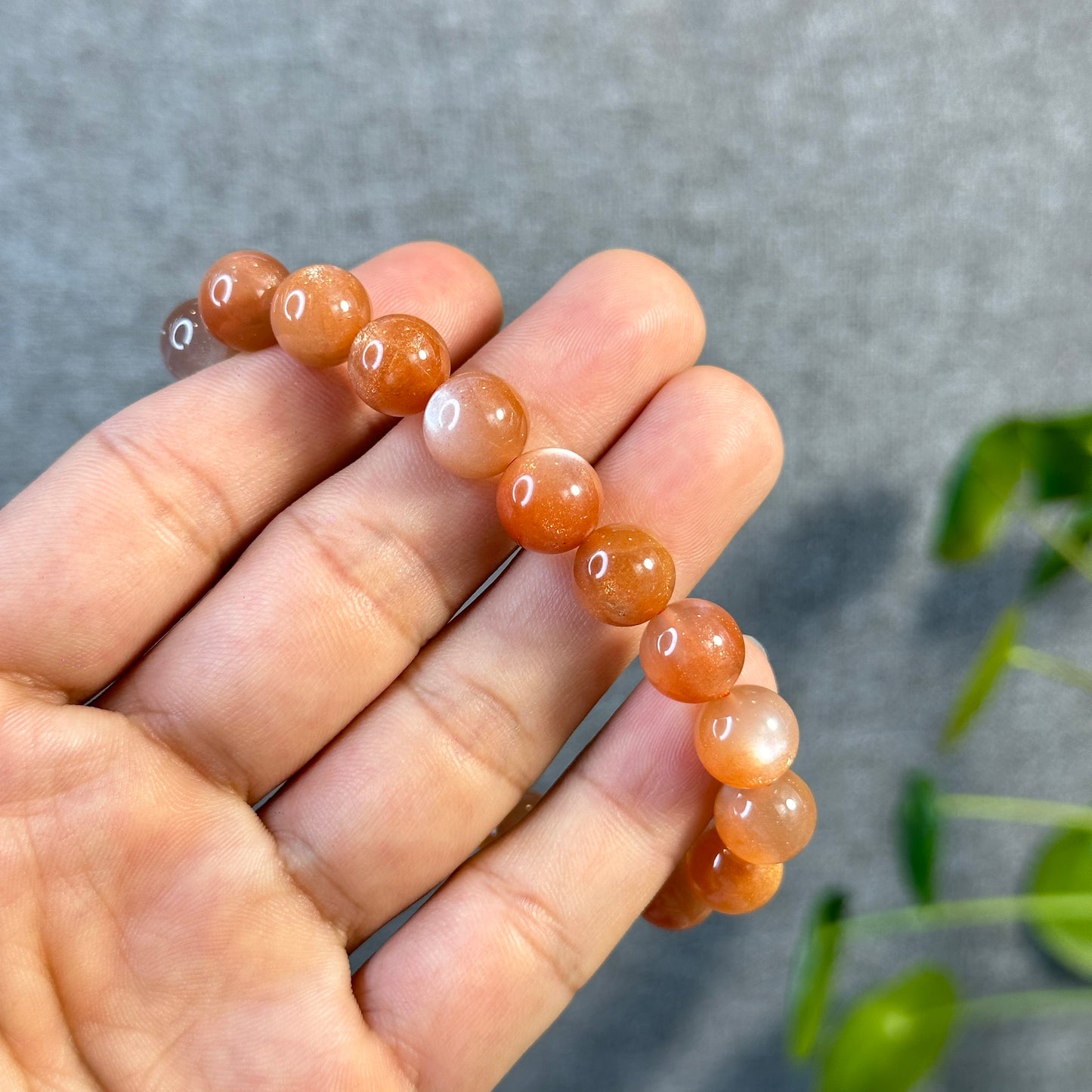Natural Peach Sunstone Moonstone Bracelet Size 10.3 mm