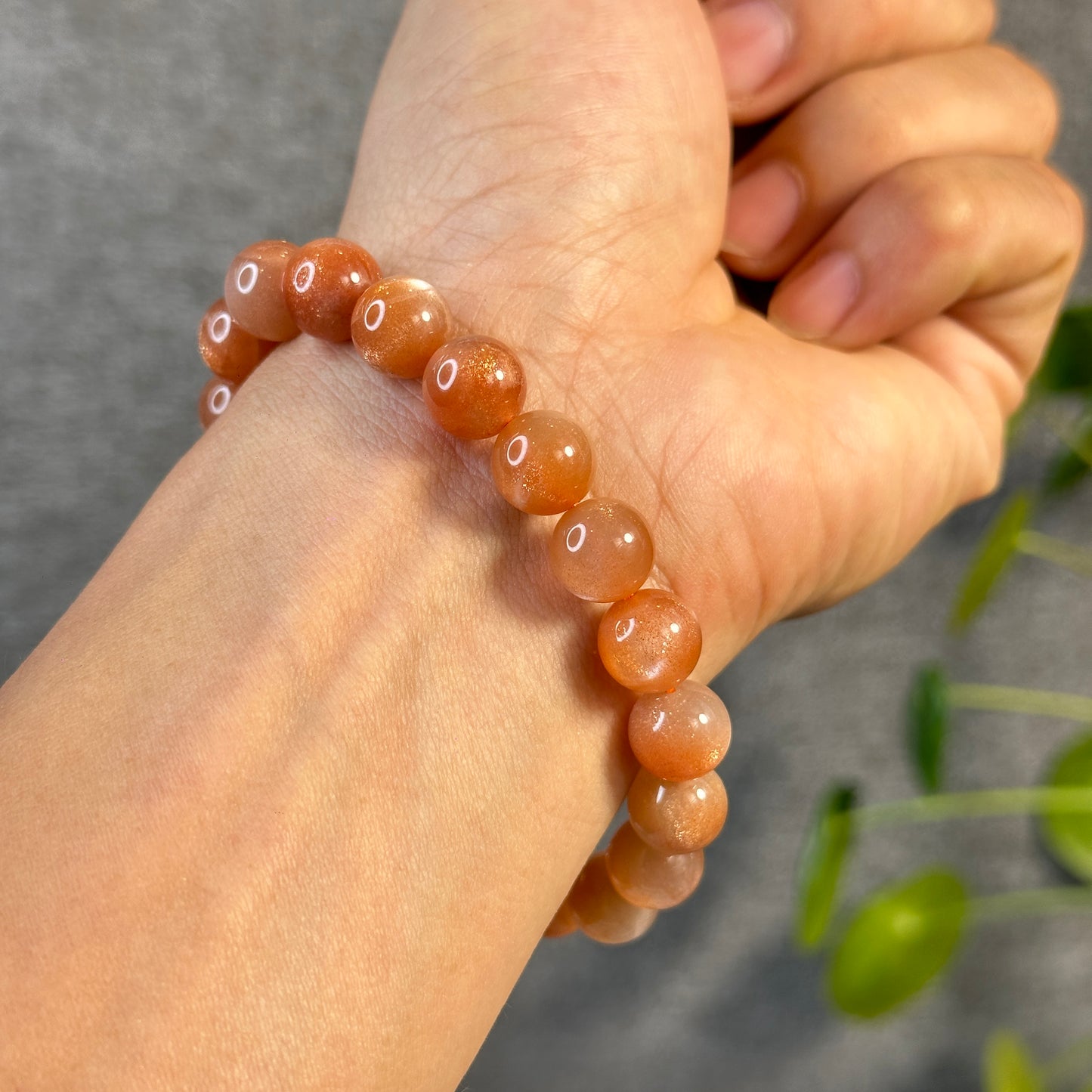 Natural Peach Sunstone Moonstone Bracelet Size 10.3 mm