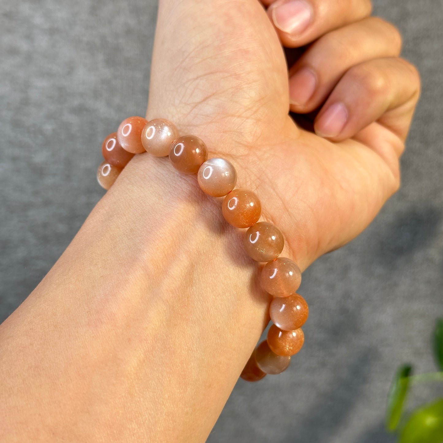 Natural Peach Sunstone Moonstone Bracelet Size 10.3 mm