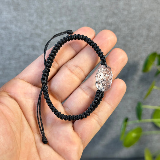 Nine Tailed Fox Natural Black Rutilated Quartz Braided Bracelet - Red String