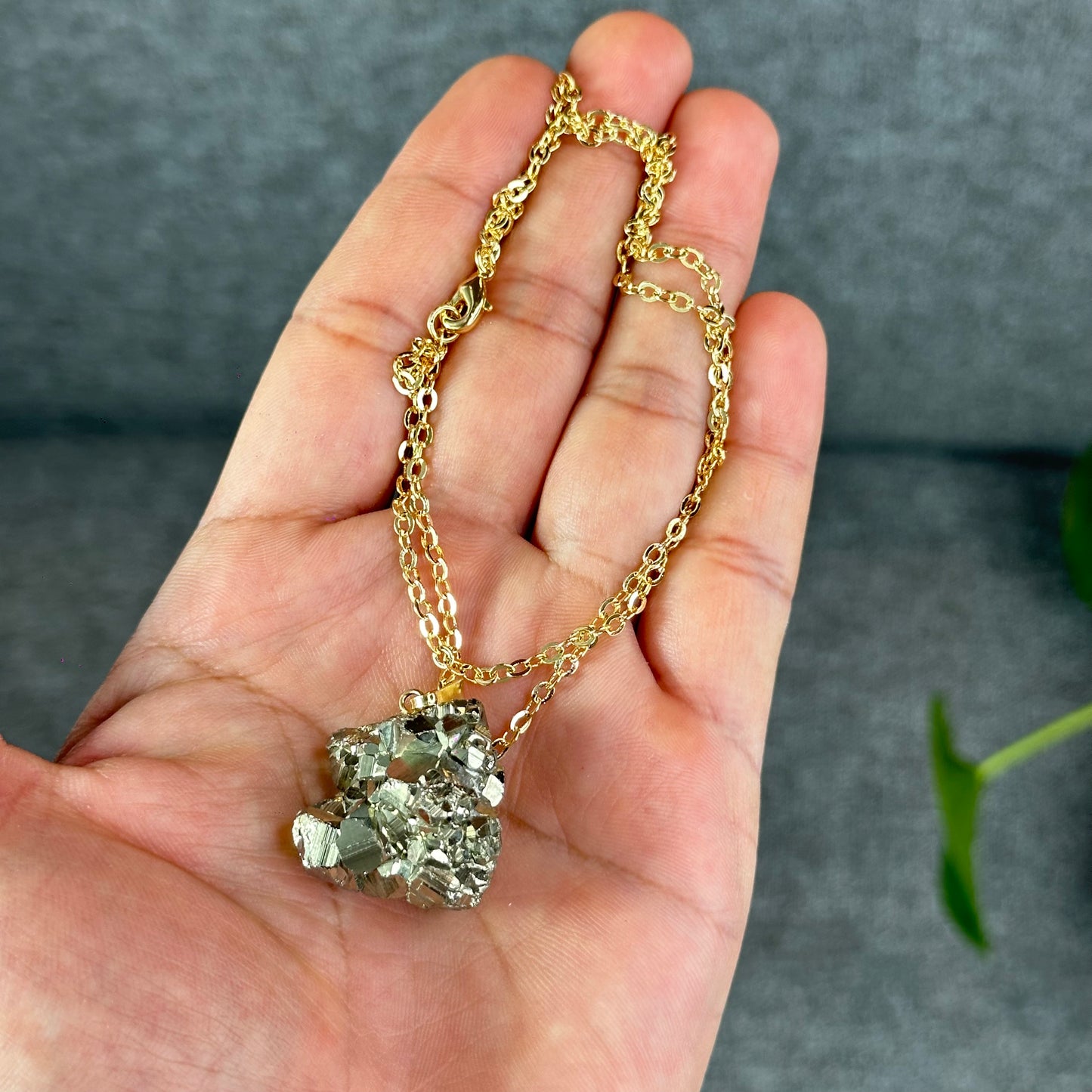 Natural Pyrite Necklace with Chain
