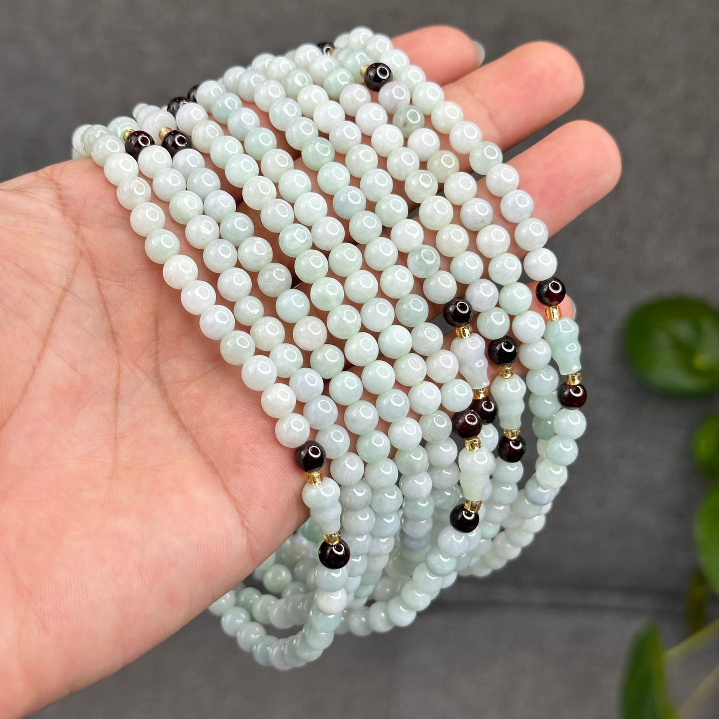 Natural Ivory Light Green Buddha Pendant Type A Jadeite Jade Triple Wrap Bracelet Size 6 mm