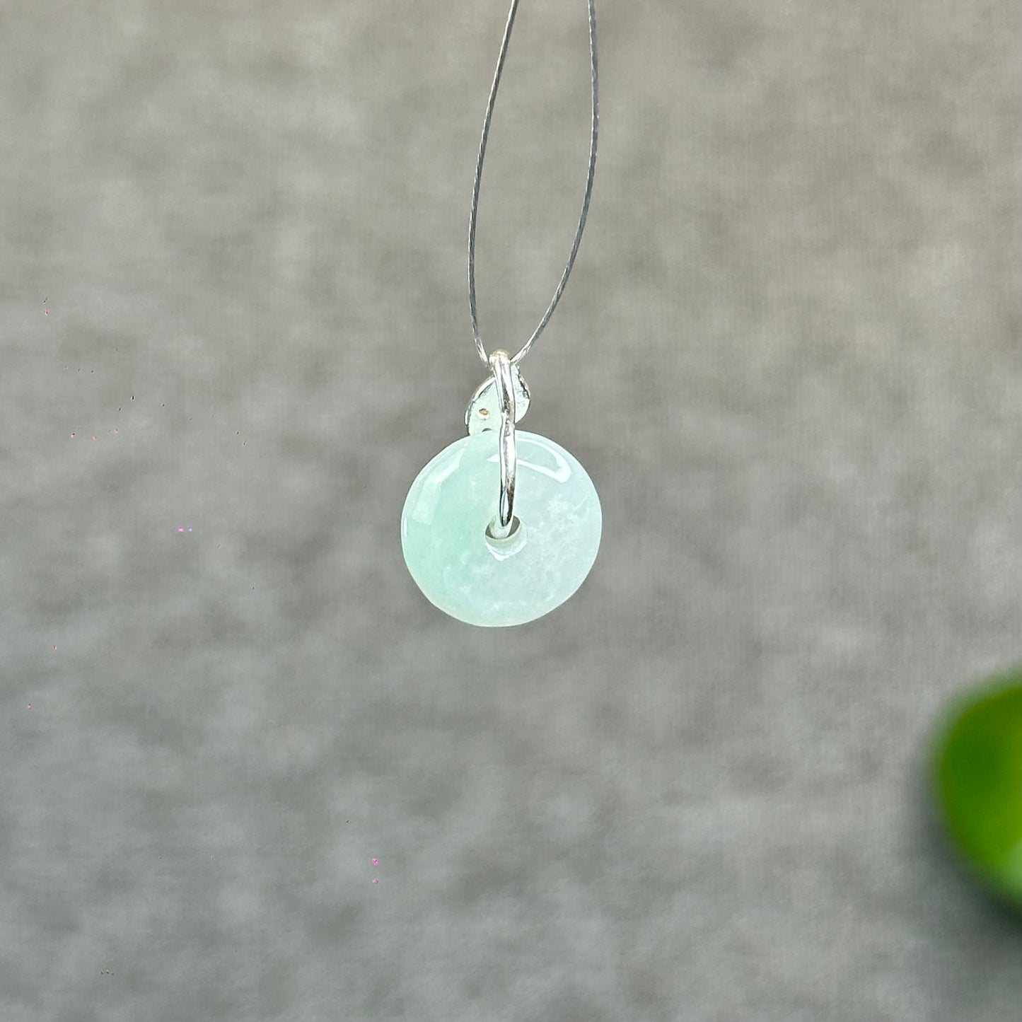 Natural Ivory Light Green Jadeite Type A Jade Donut Charm with Silver Setting Size 13 mm by 4 mm