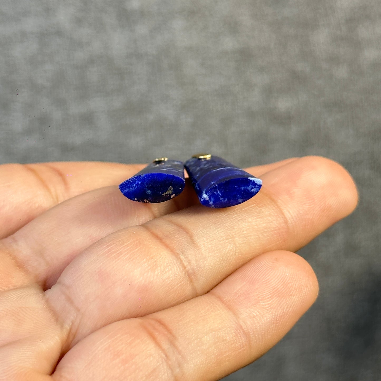 Natural Lapis Lazuli Rectangle Dangle Earrings in 10K Yellow Gold Setting