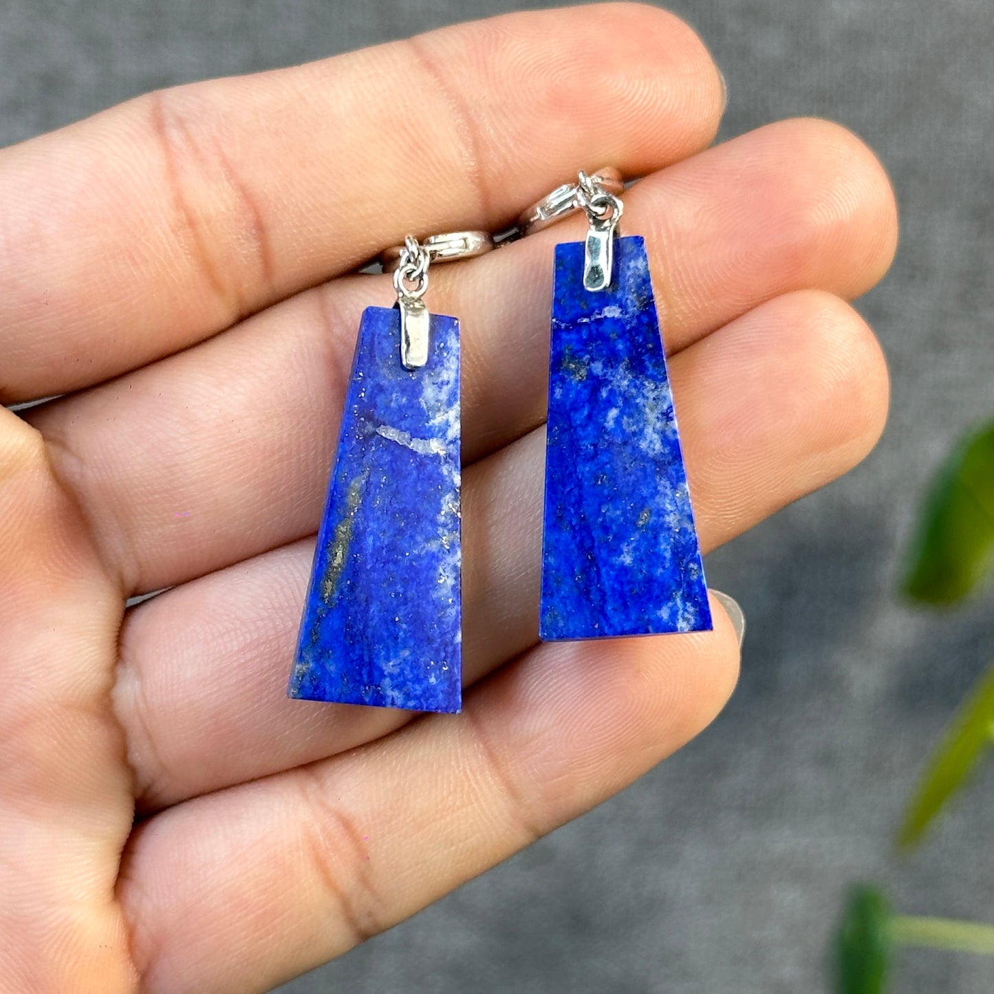 Natural Lapis Lazuli Rectangle Dangle Earrings in Silver Setting