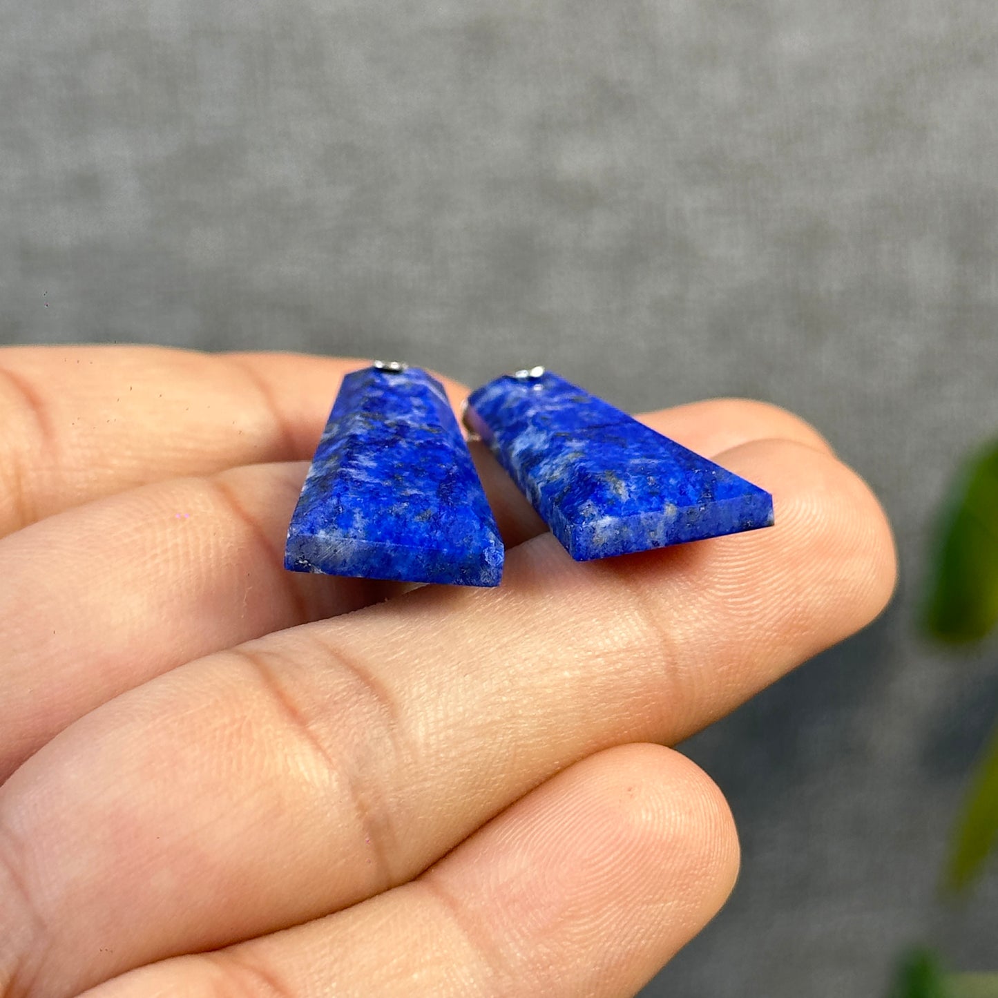 Natural Lapis Lazuli Rectangle Dangle Earrings in Silver Setting