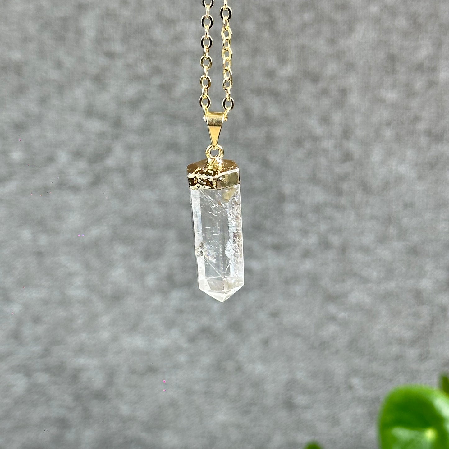 Natural Clear Quartz Double terminated Necklace with Chain Gold Plated