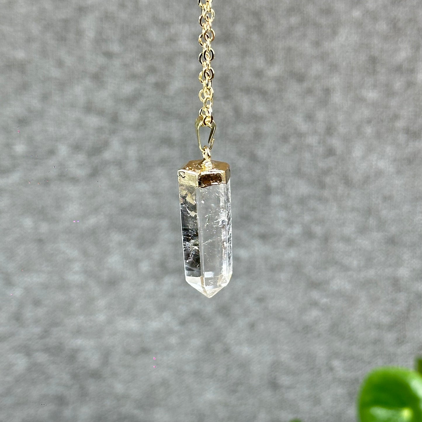 Natural Clear Quartz Double terminated Necklace with Chain Gold Plated