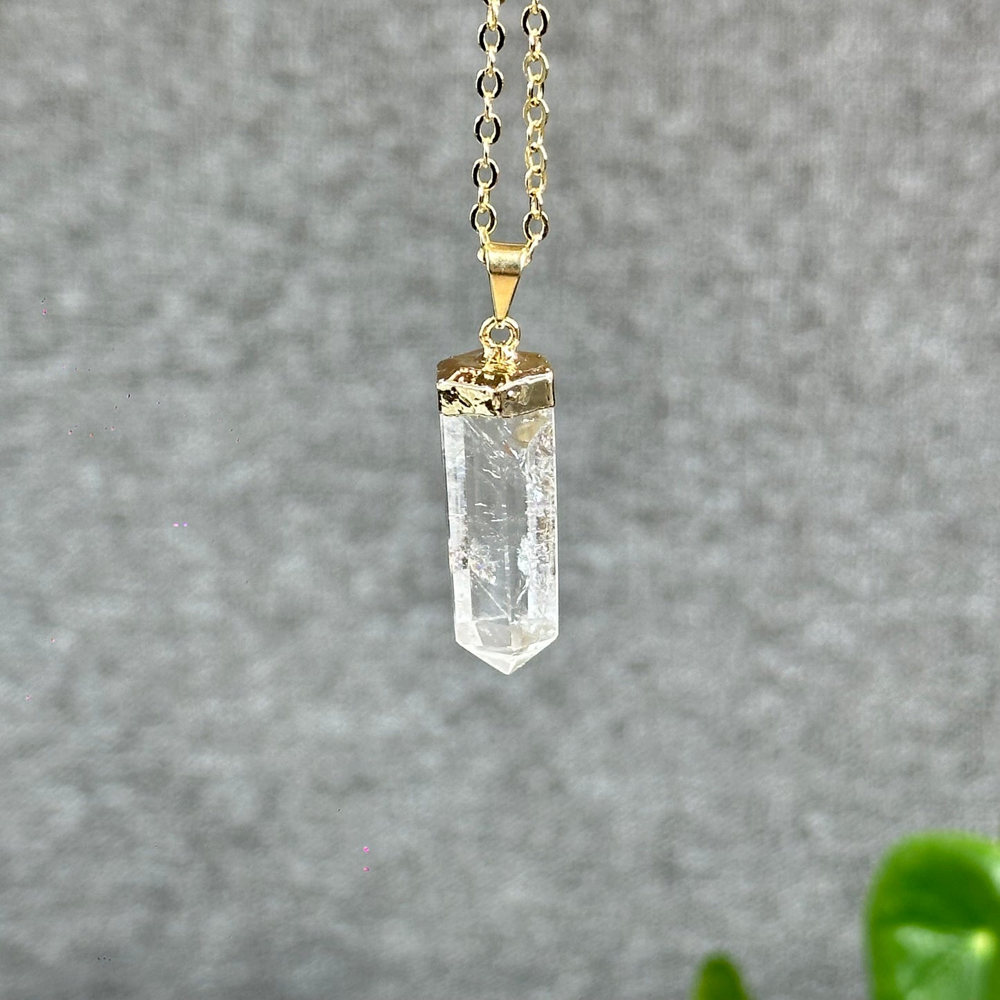 Natural Clear Quartz Double terminated Necklace with Chain Gold Plated