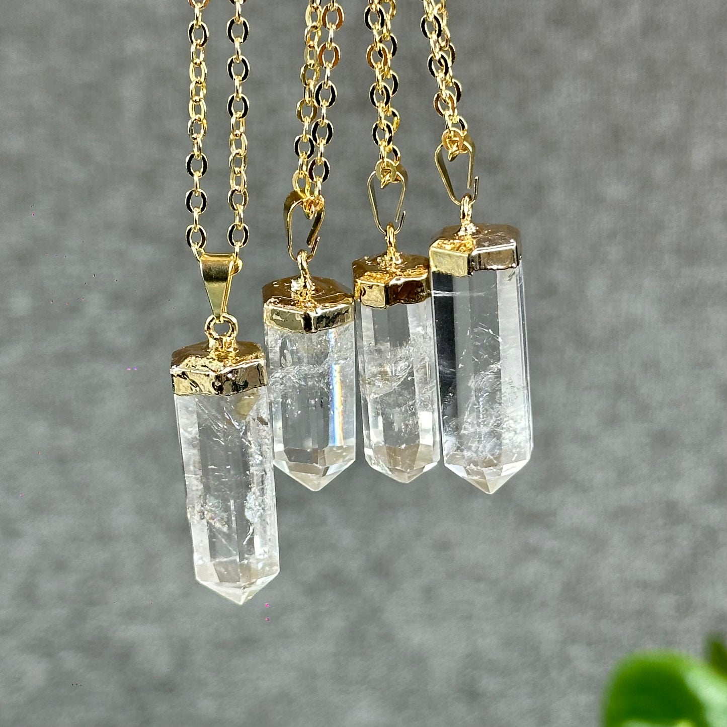 Natural Clear Quartz Double terminated Necklace with Chain Gold Plated