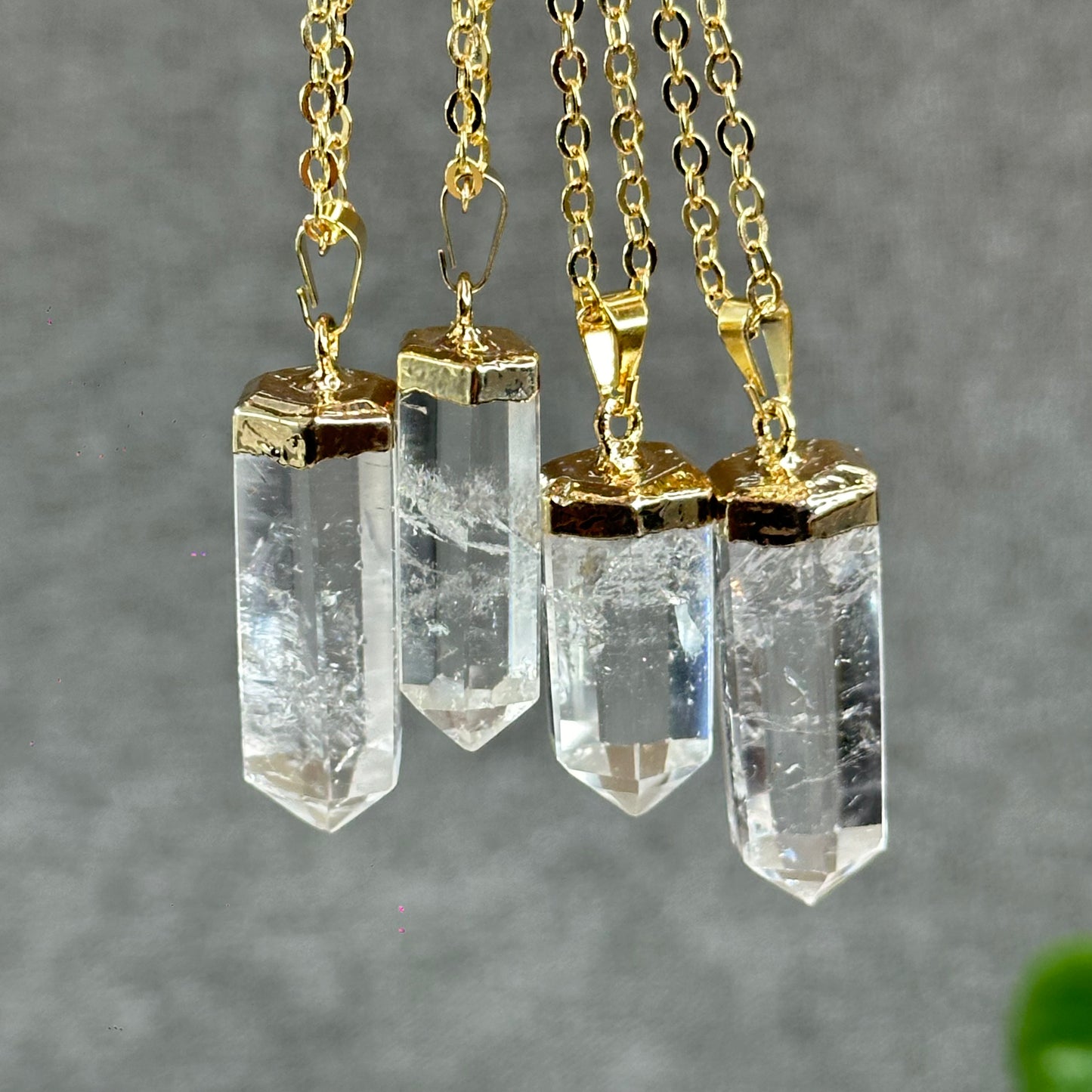Natural Clear Quartz Double terminated Necklace with Chain Gold Plated
