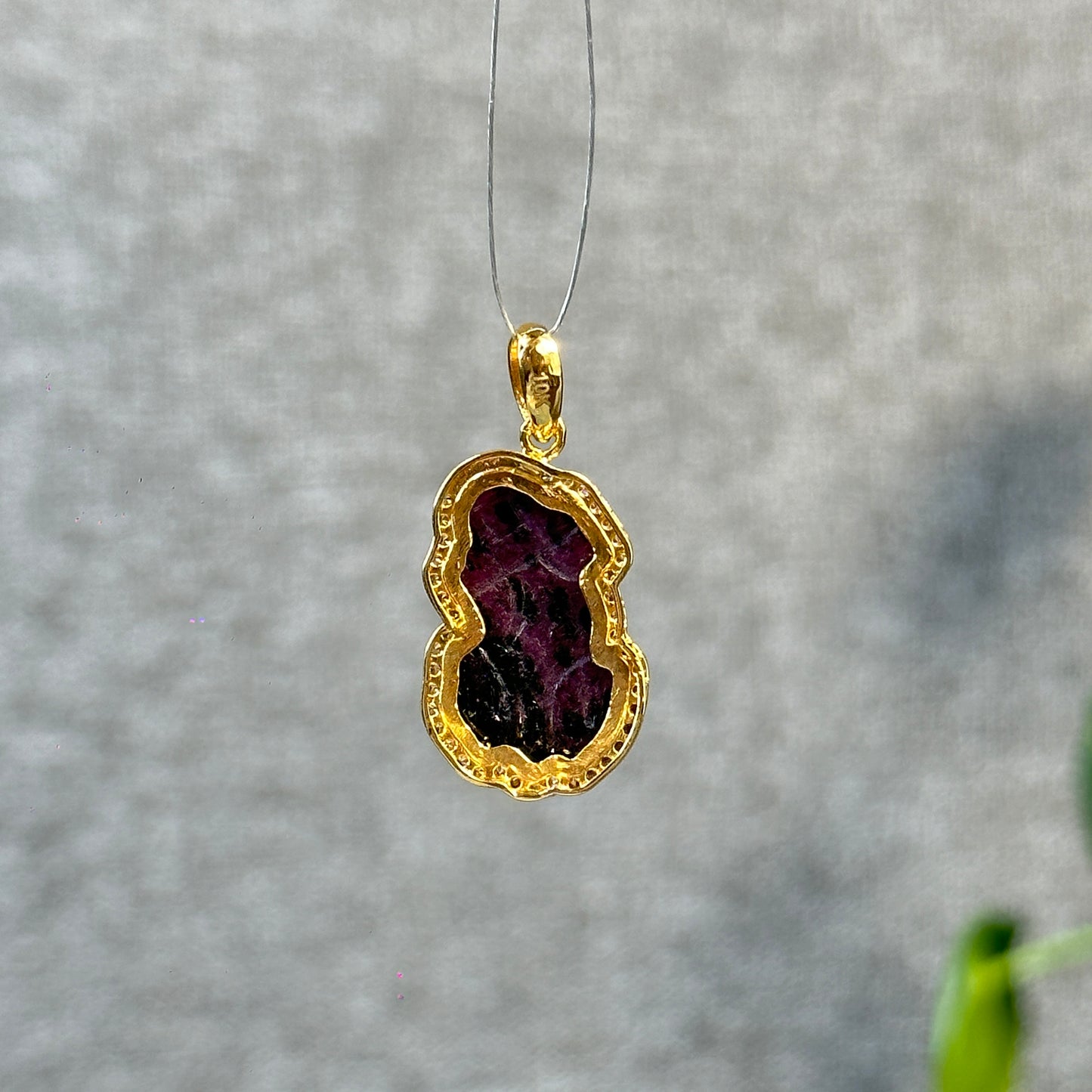 Pixiu Natural Ruby Pendant in 10k Yellow Gold with White Stone Setting