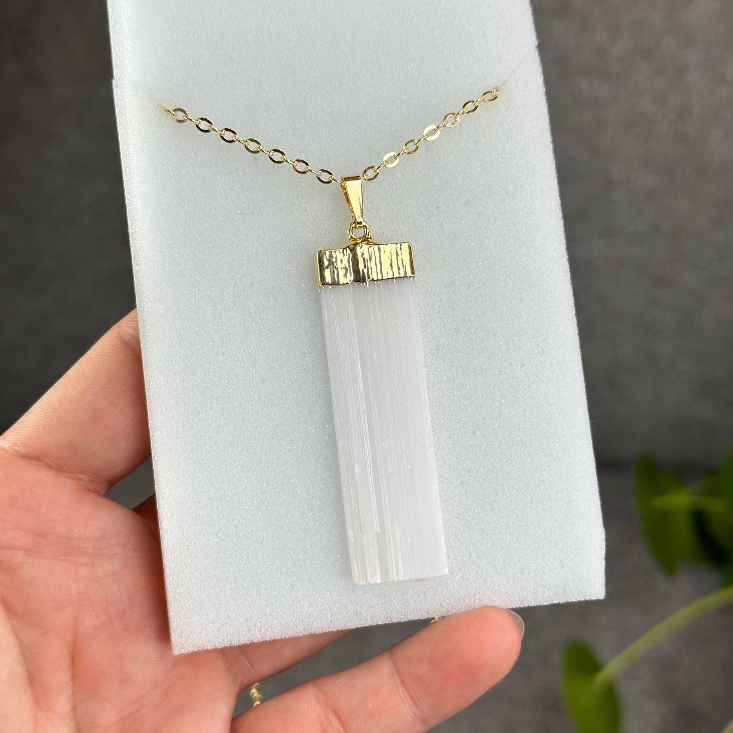 Natural Clear Quartz Point Dangling Earrings with Selenite Rectangle Pendant with Chain Gold Platted