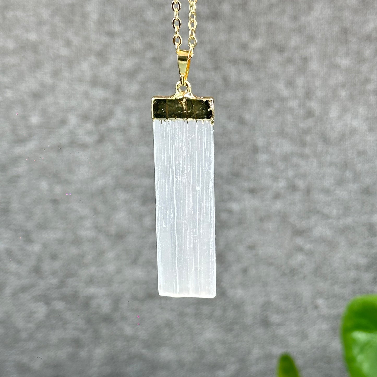 Natural Clear Quartz Point Dangling Earrings with Selenite Rectangle Pendant with Chain Gold Platted