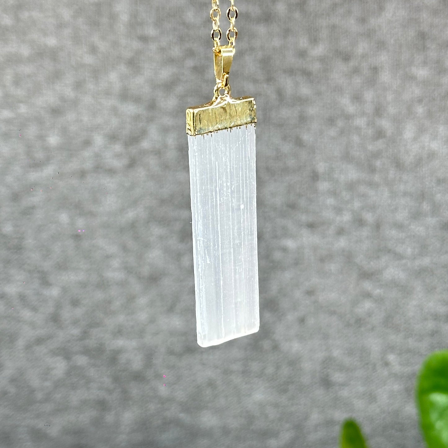 Natural Clear Quartz Point Dangling Earrings with Selenite Rectangle Pendant with Chain Gold Platted