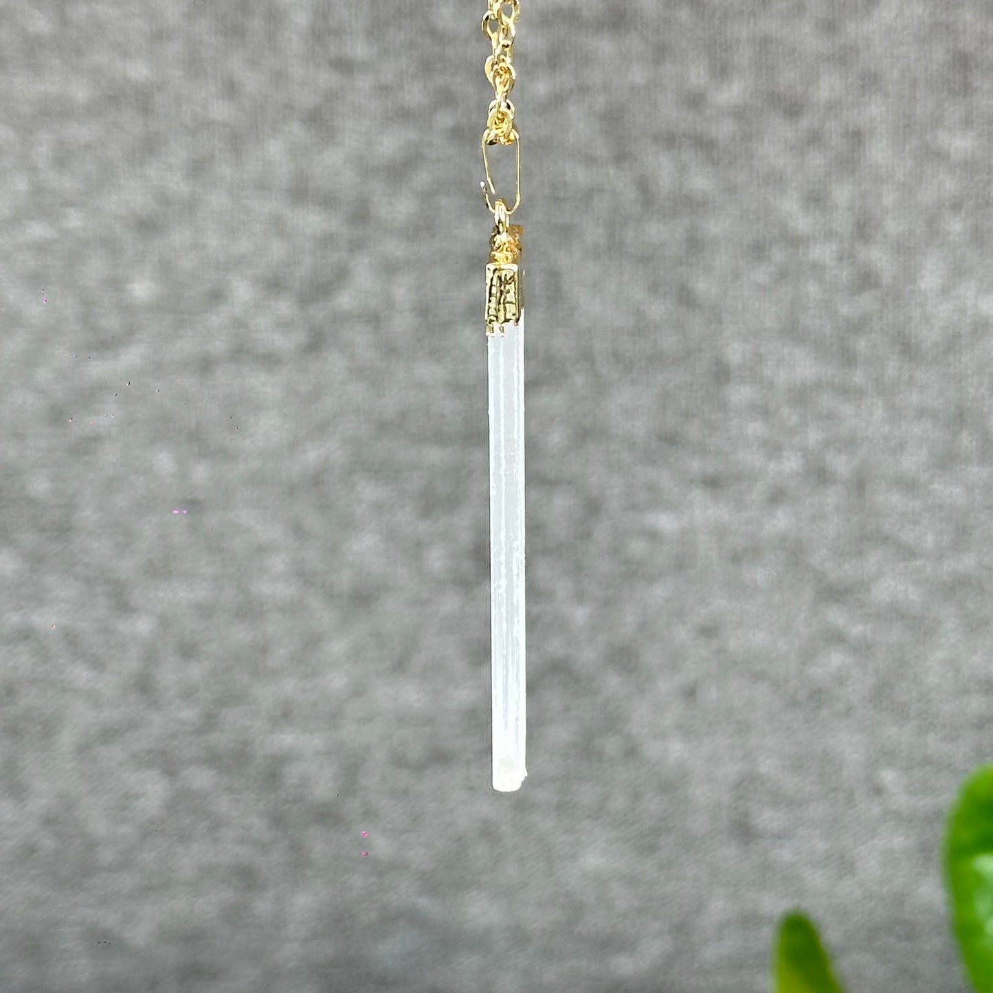 Natural Clear Quartz Point Dangling Earrings with Selenite Rectangle Pendant with Chain Gold Platted