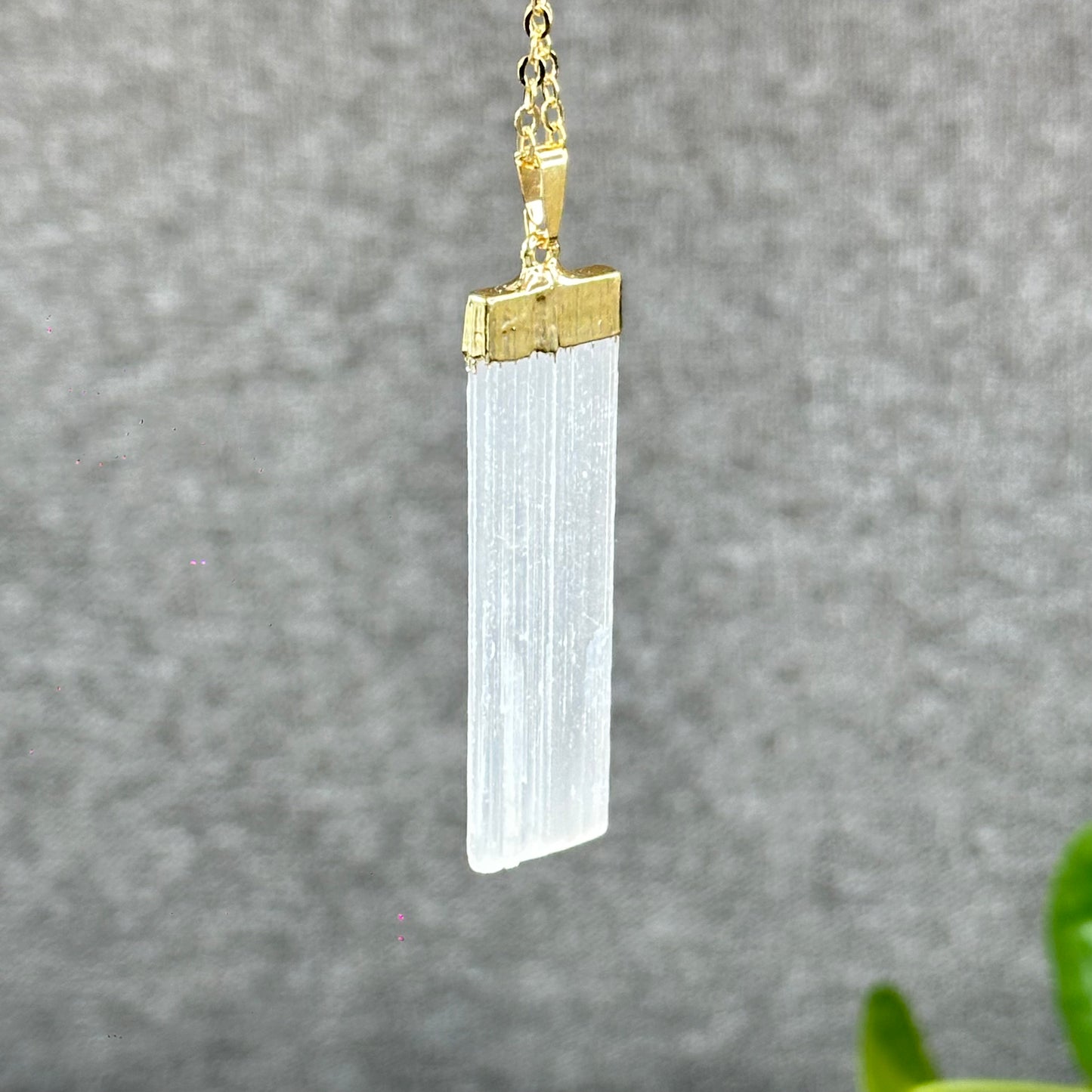 Natural Clear Quartz Point Dangling Earrings with Selenite Rectangle Pendant with Chain Gold Platted