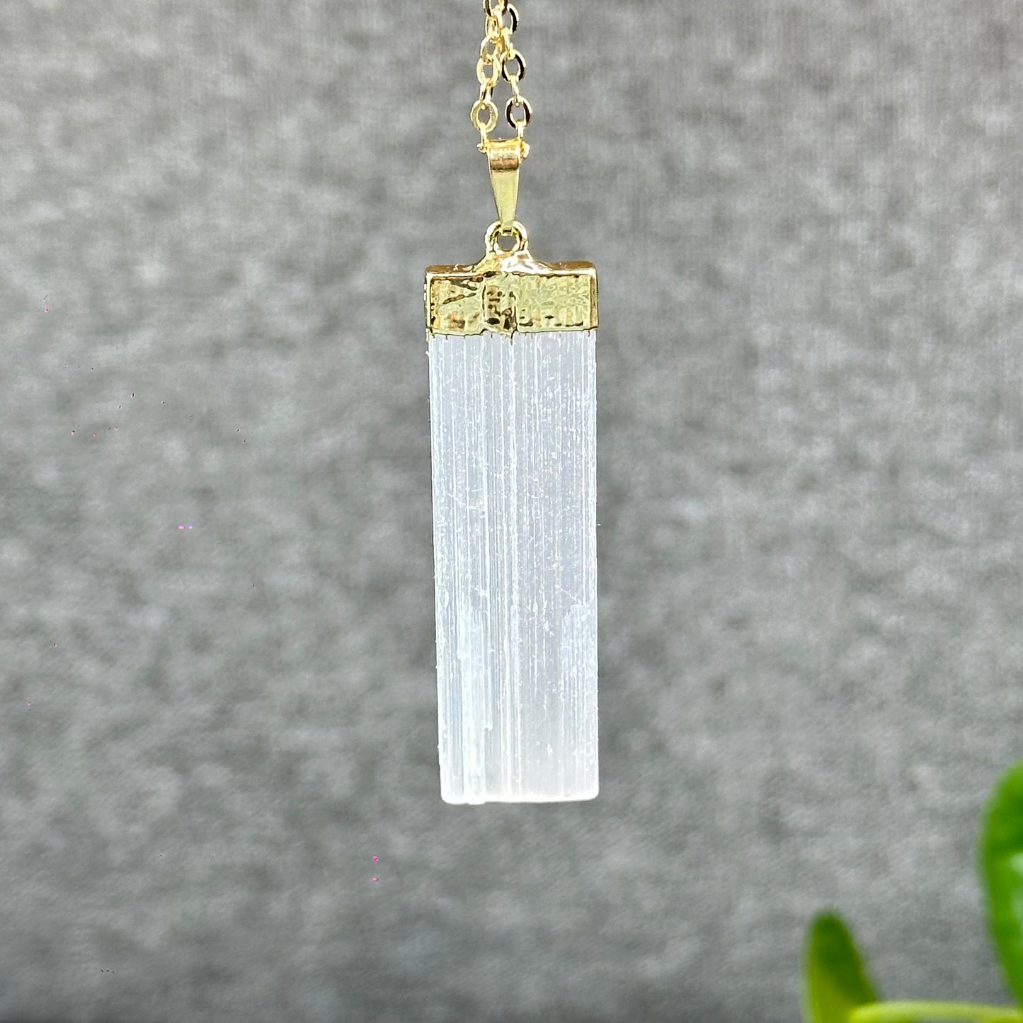 Natural Clear Quartz Point Dangling Earrings with Selenite Rectangle Pendant with Chain Gold Platted