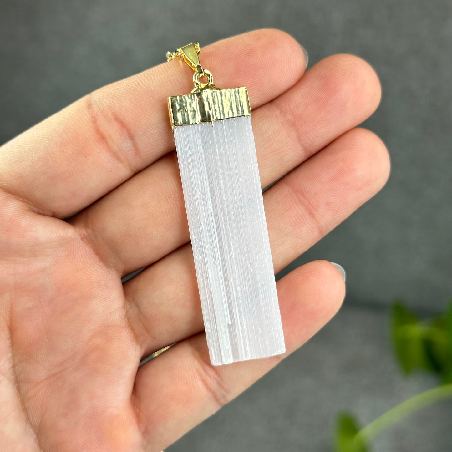 Natural Clear Quartz Point Dangling Earrings with Selenite Rectangle Pendant with Chain Gold Platted
