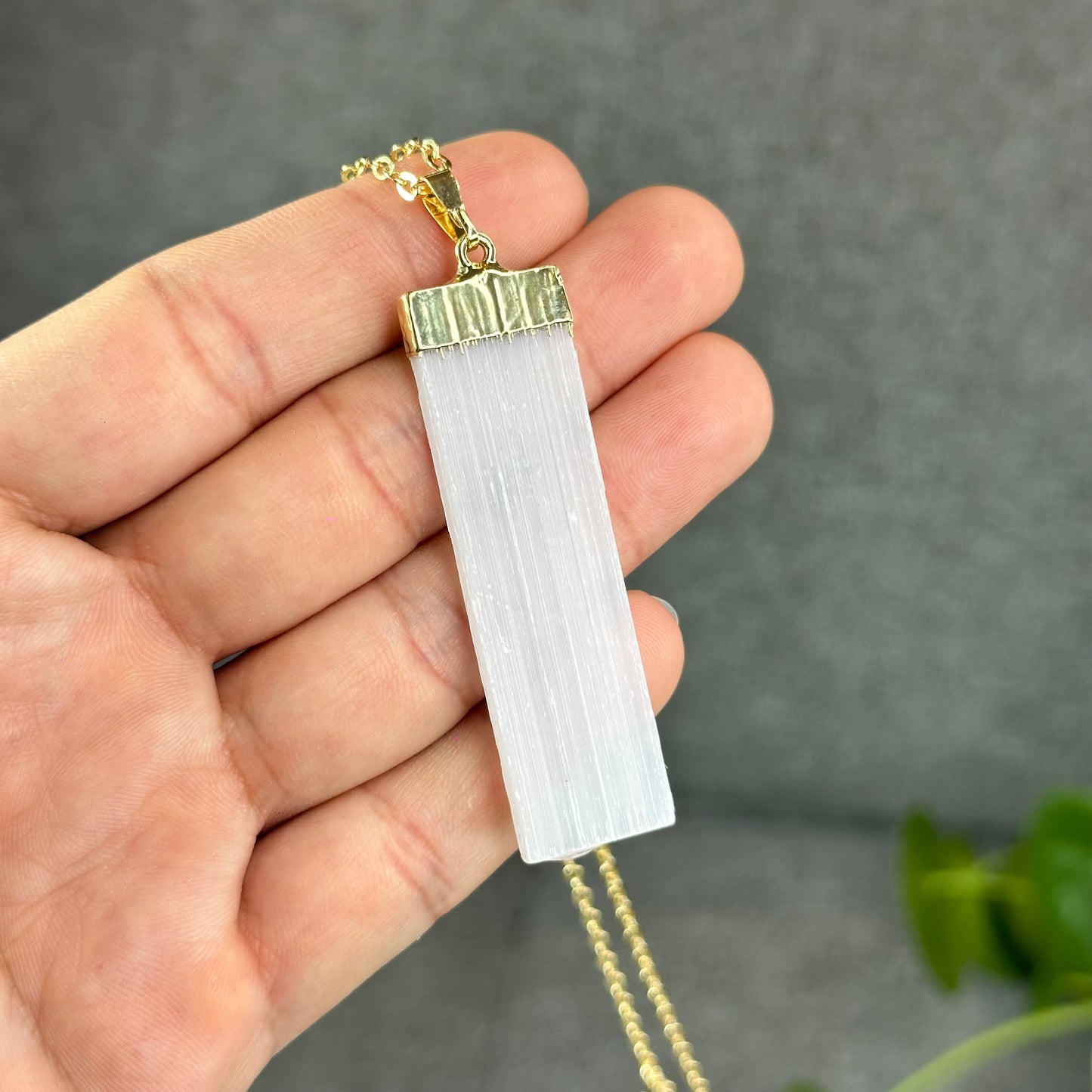 Natural Clear Quartz Point Dangling Earrings with Selenite Rectangle Pendant with Chain Gold Platted