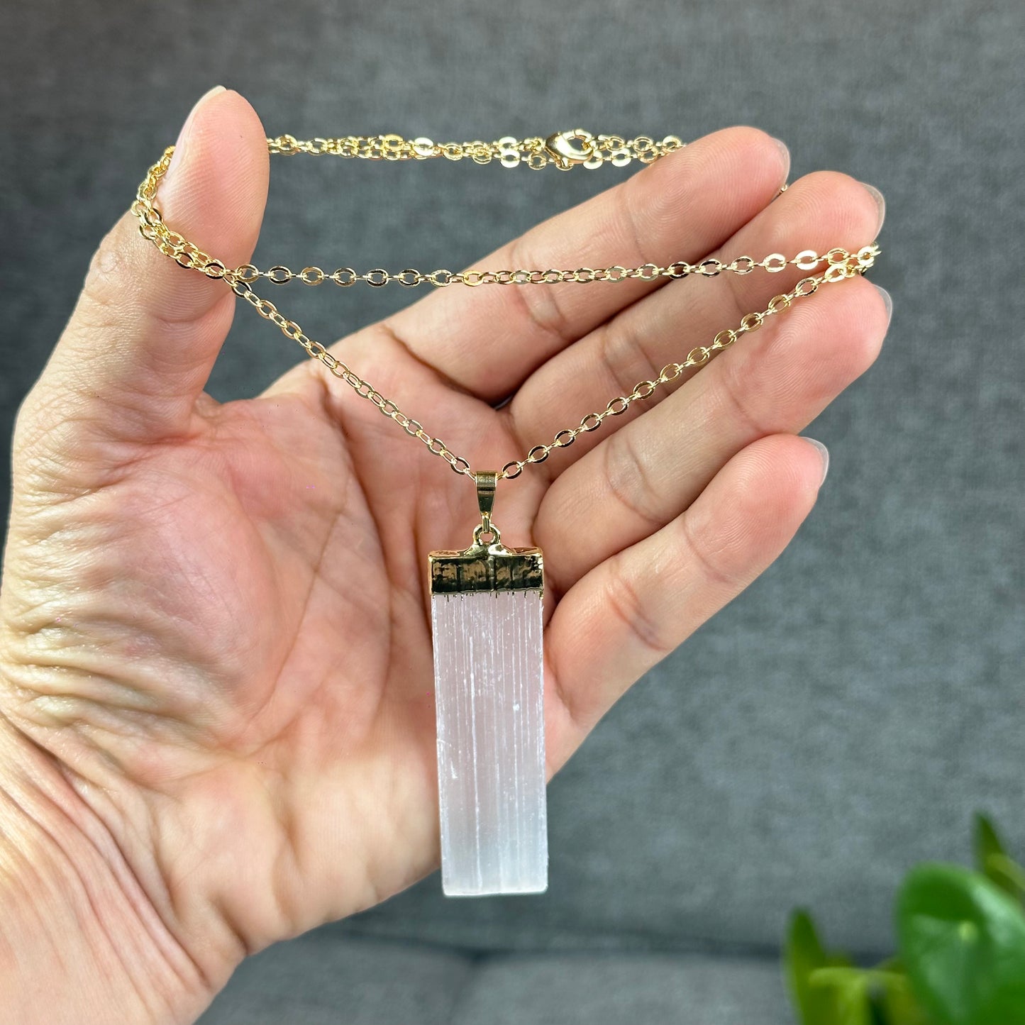 Natural Clear Quartz Point Dangling Earrings with Selenite Rectangle Pendant with Chain Gold Platted