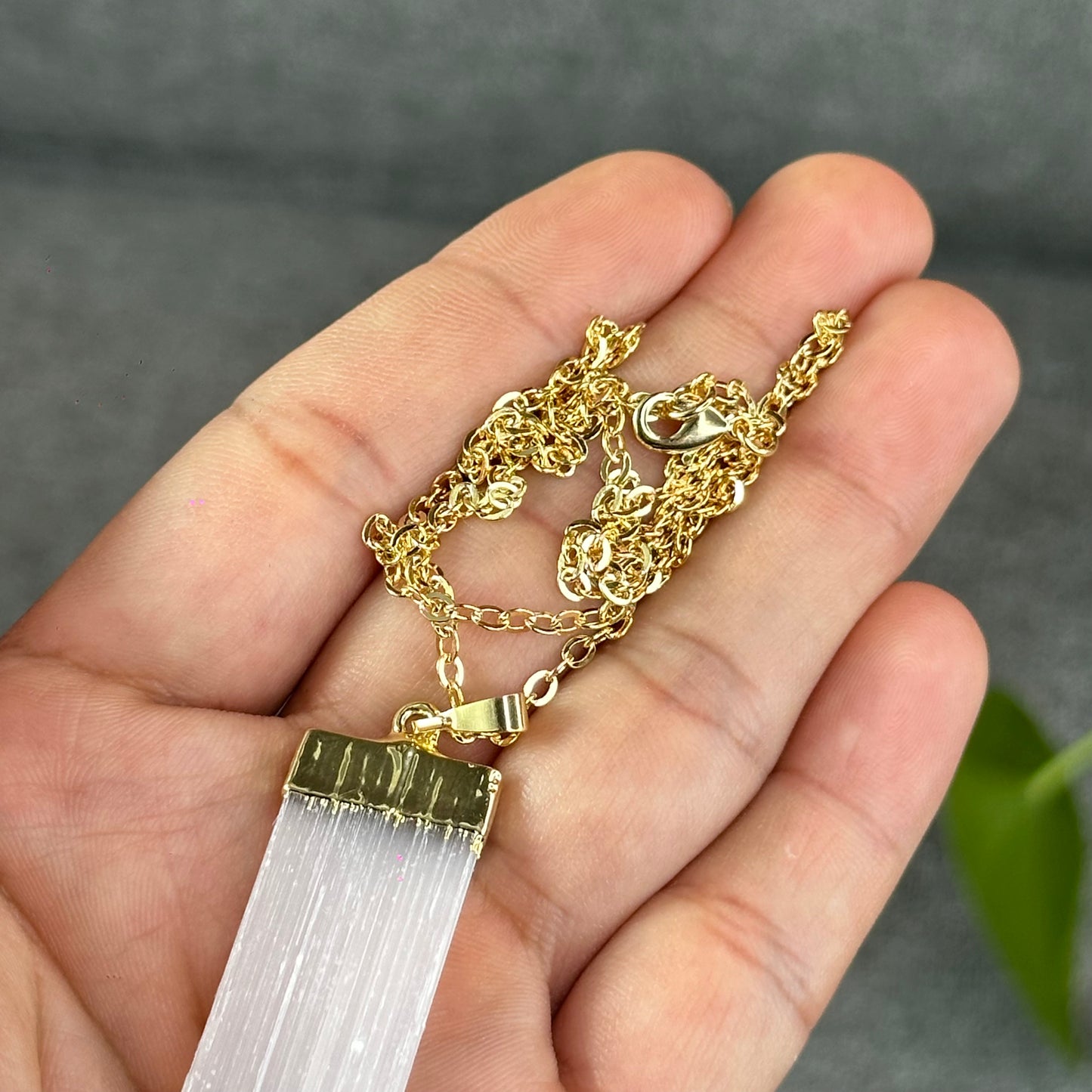 Natural Clear Quartz Point Dangling Earrings with Selenite Rectangle Pendant with Chain Gold Platted