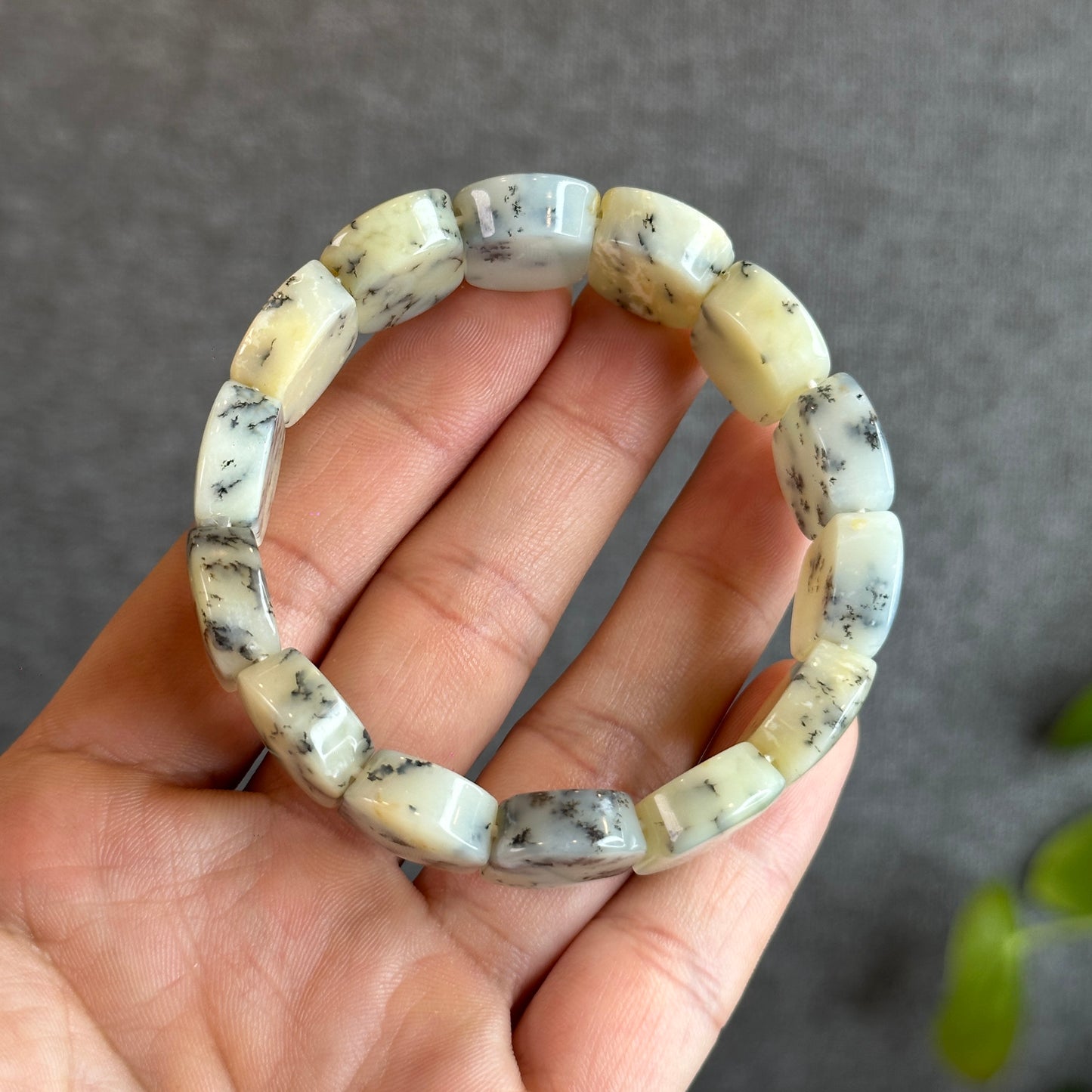 Natural Dendritic Opal Flat Bracelet Size 19 mm