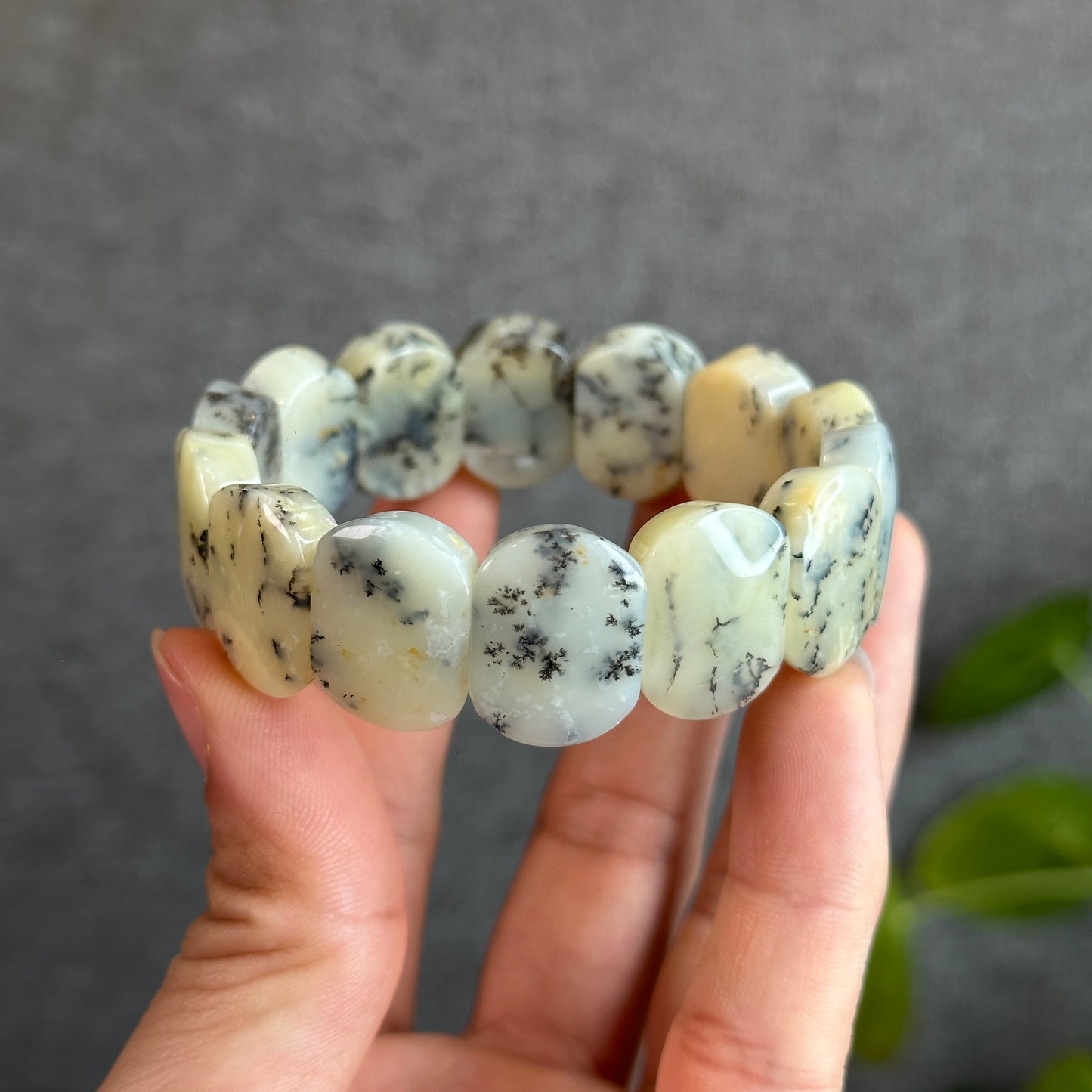 Natural Dendritic Opal Flat Bracelet Size 19 mm