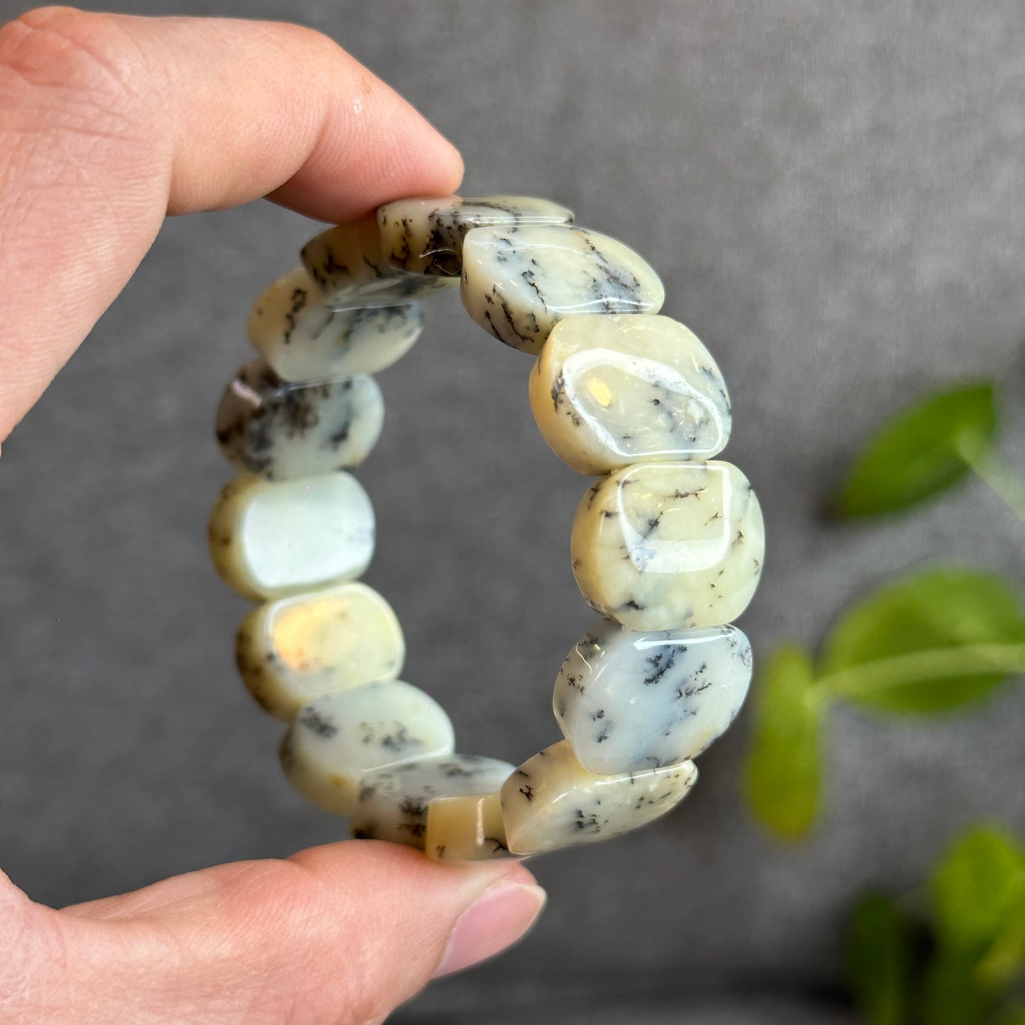 Natural Dendritic Opal Flat Bracelet Size 19 mm