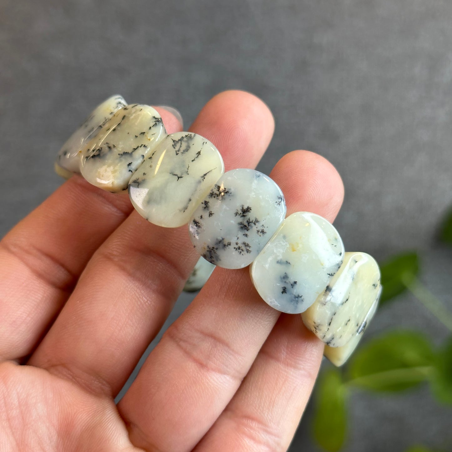 Natural Dendritic Opal Flat Bracelet Size 19 mm