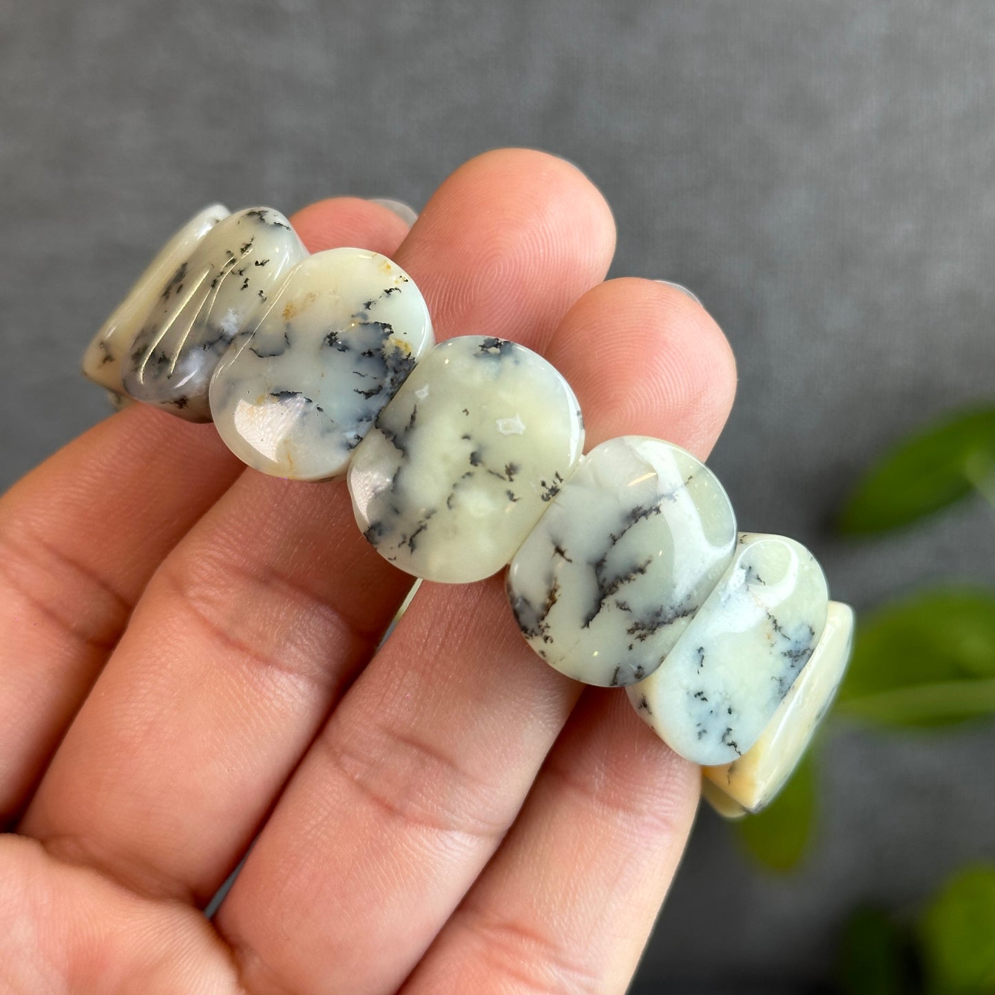 Natural Dendritic Opal Flat Bracelet Size 19 mm