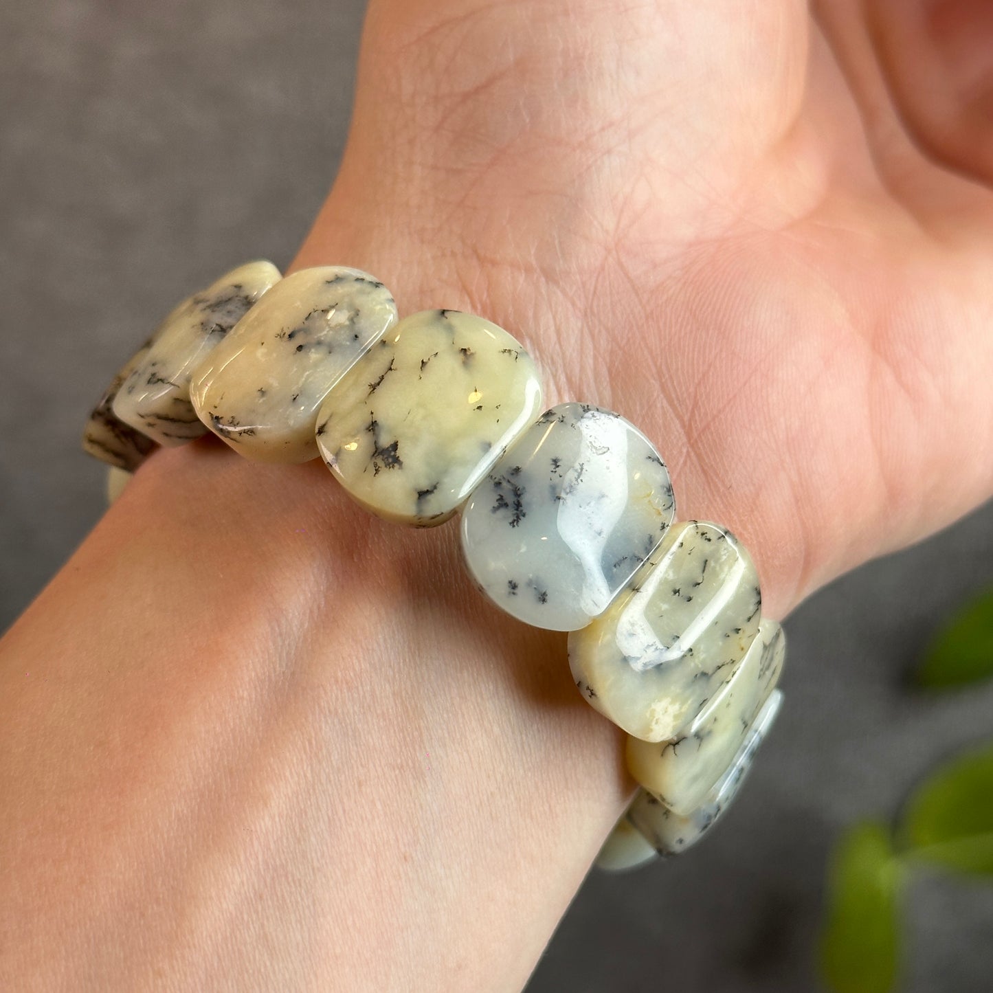 Natural Dendritic Opal Flat Bracelet Size 19 mm