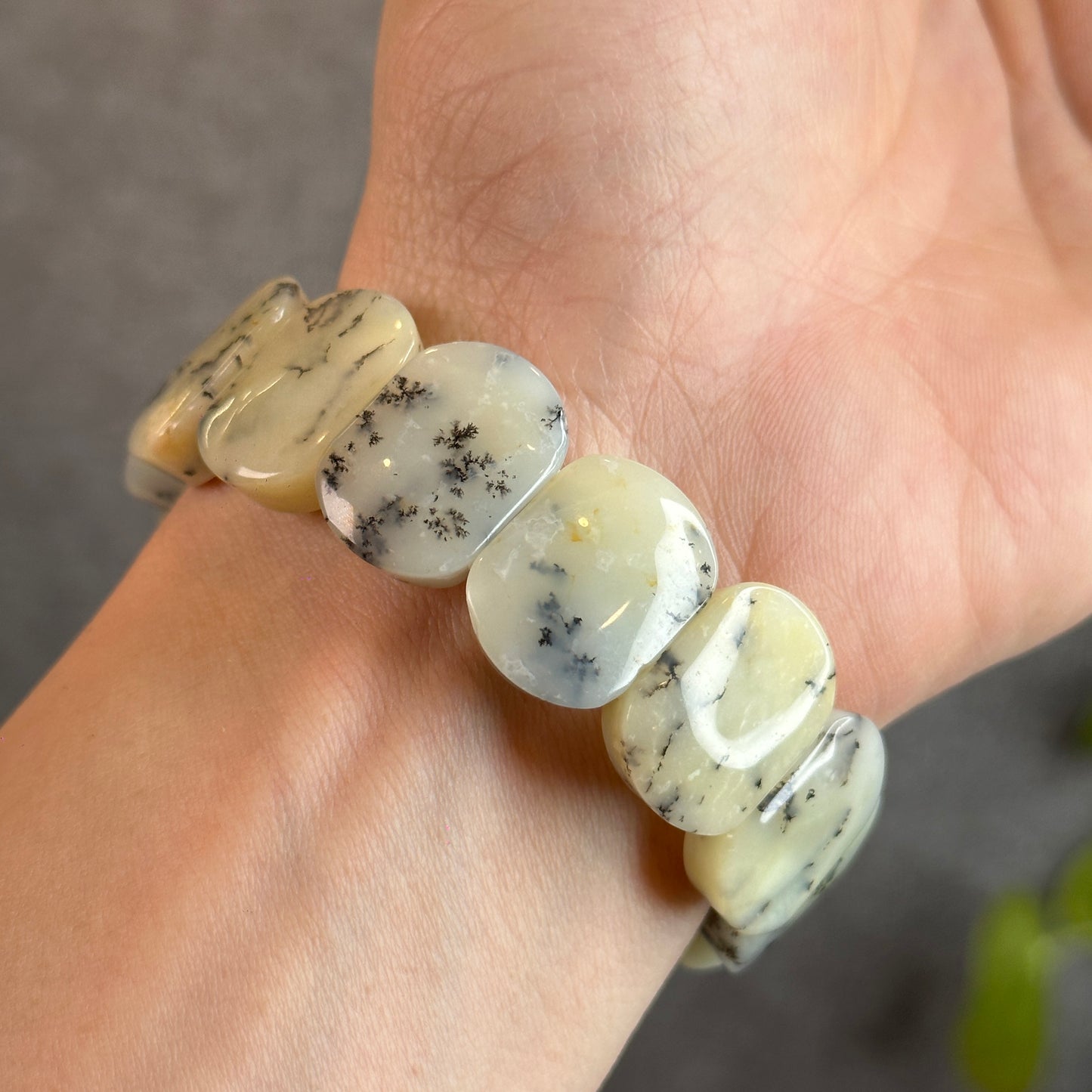 Natural Dendritic Opal Flat Bracelet Size 19 mm