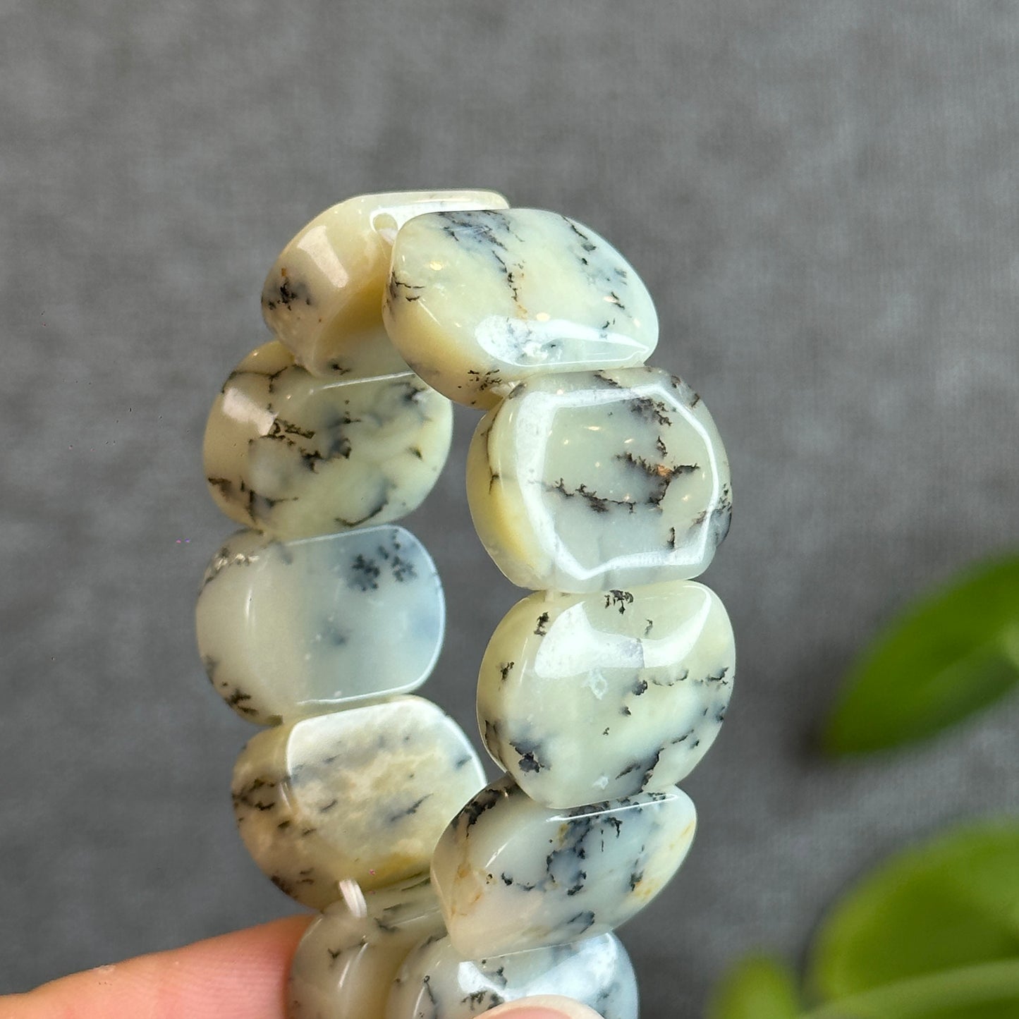 Natural Dendritic Opal Flat Bracelet Size 19 mm