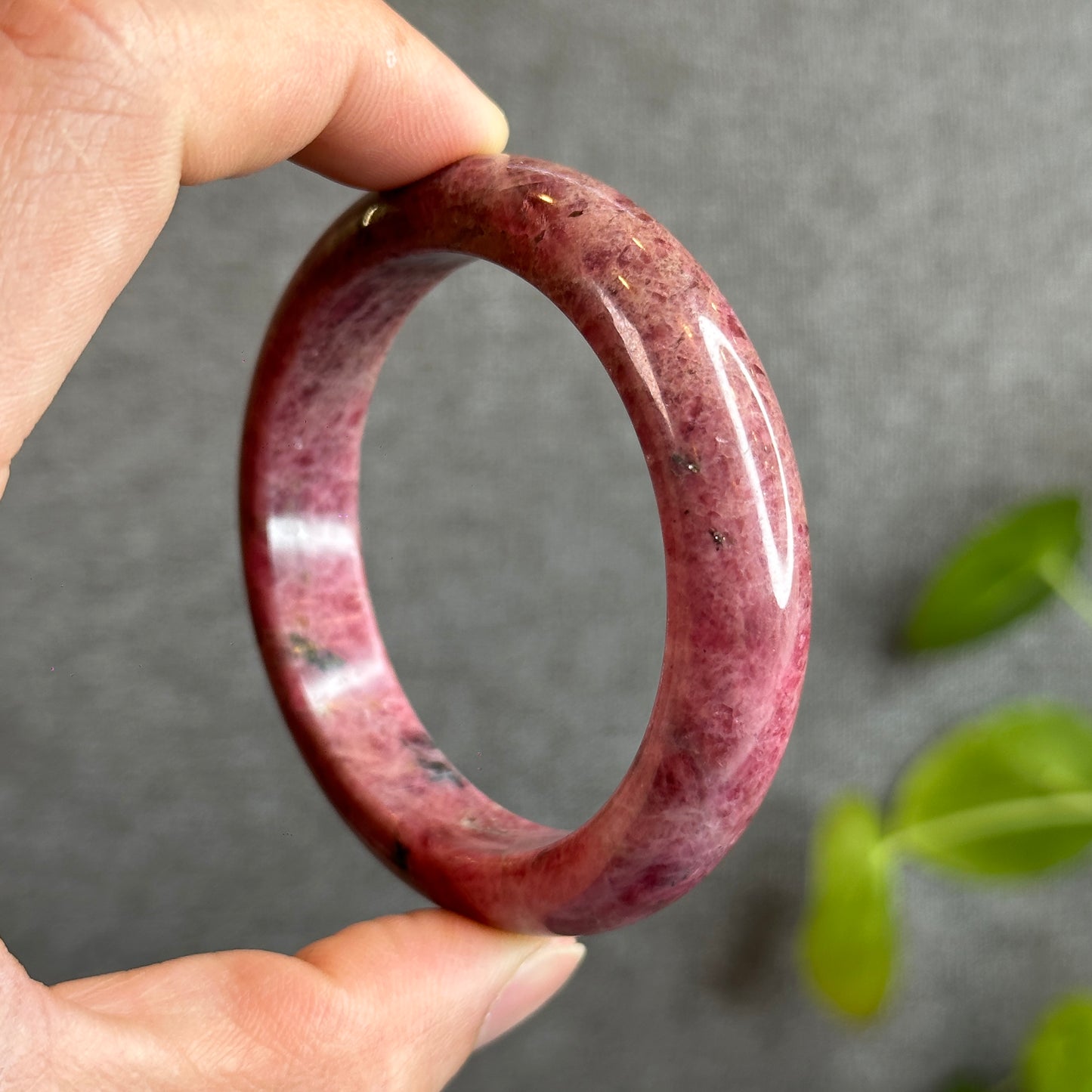 Natural Rhodonite Bangle Leaf Style Size 52.5 mm