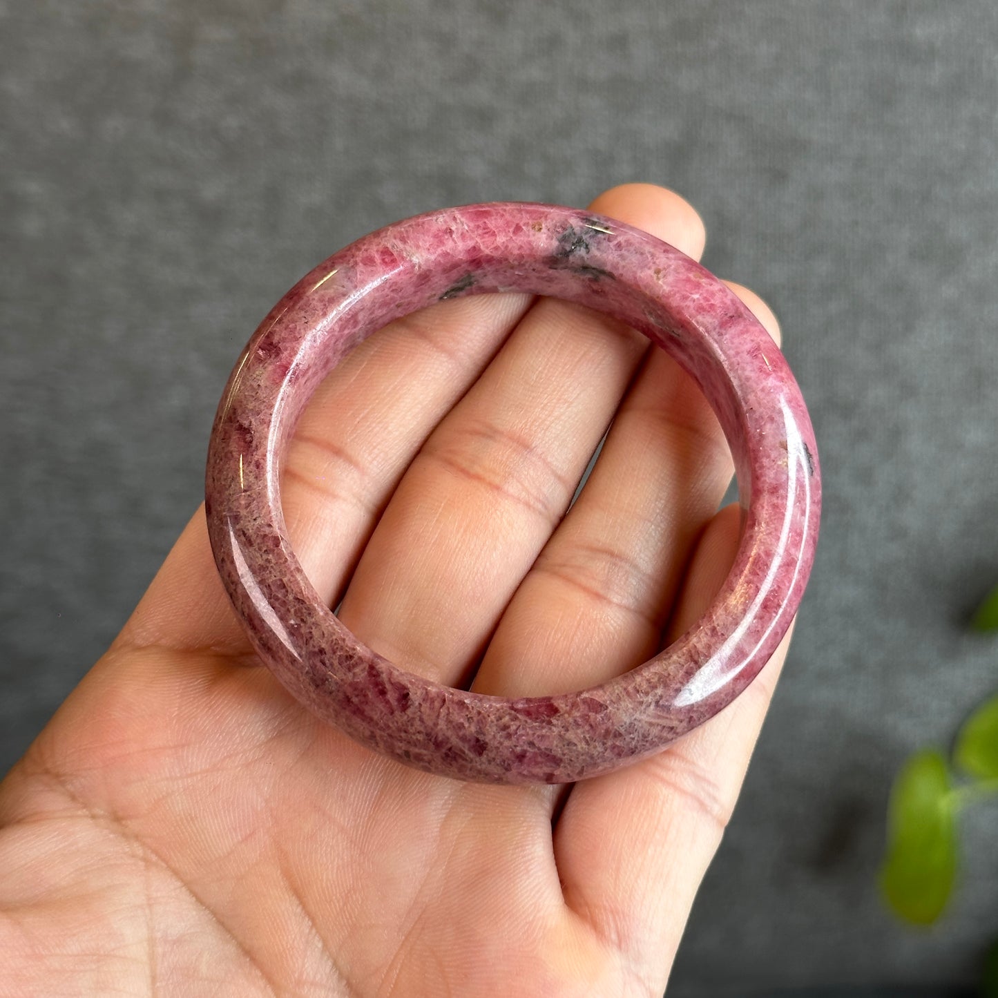 Natural Rhodonite Bangle Leaf Style Size 52.5 mm