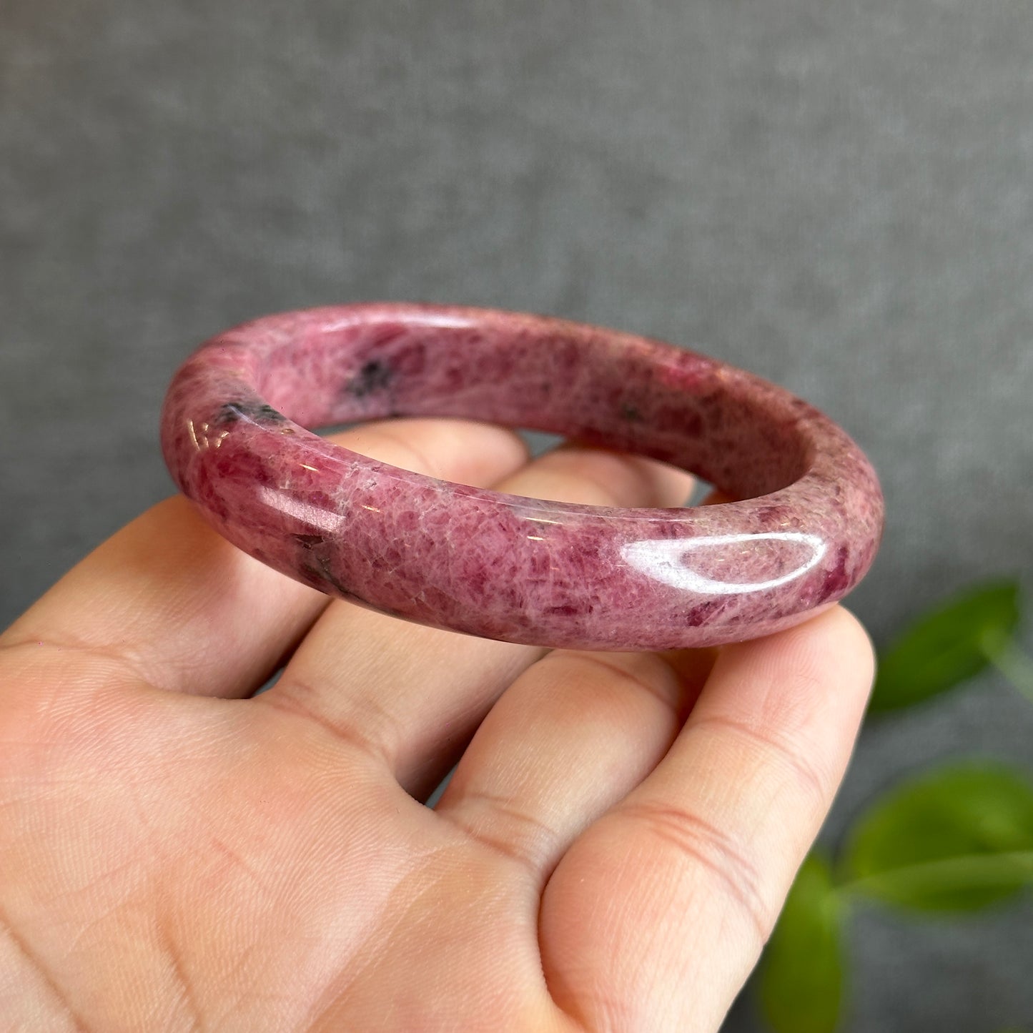 Natural Rhodonite Bangle Leaf Style Size 52.5 mm