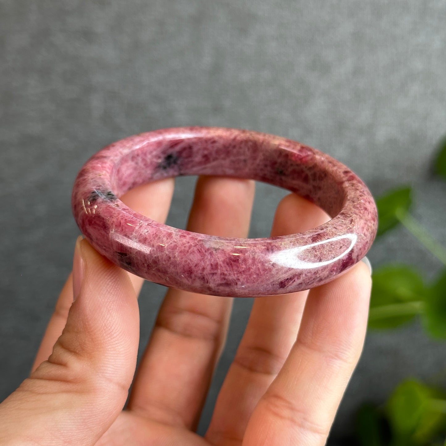 Natural Rhodonite Bangle Leaf Style Size 52.5 mm