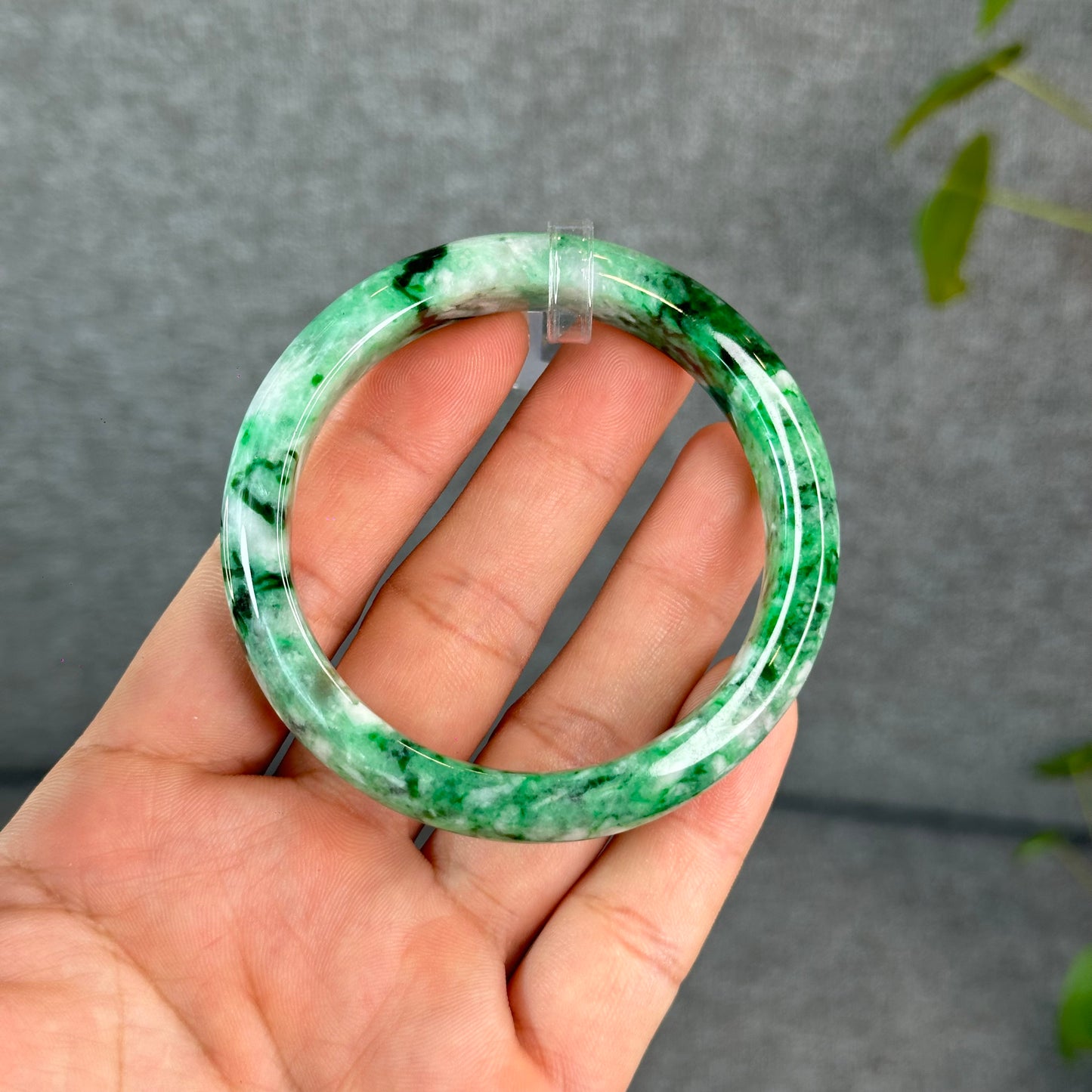 Natural Apple Green Jadeite Jade VIP Bangle Leaf Style Size 56 mm