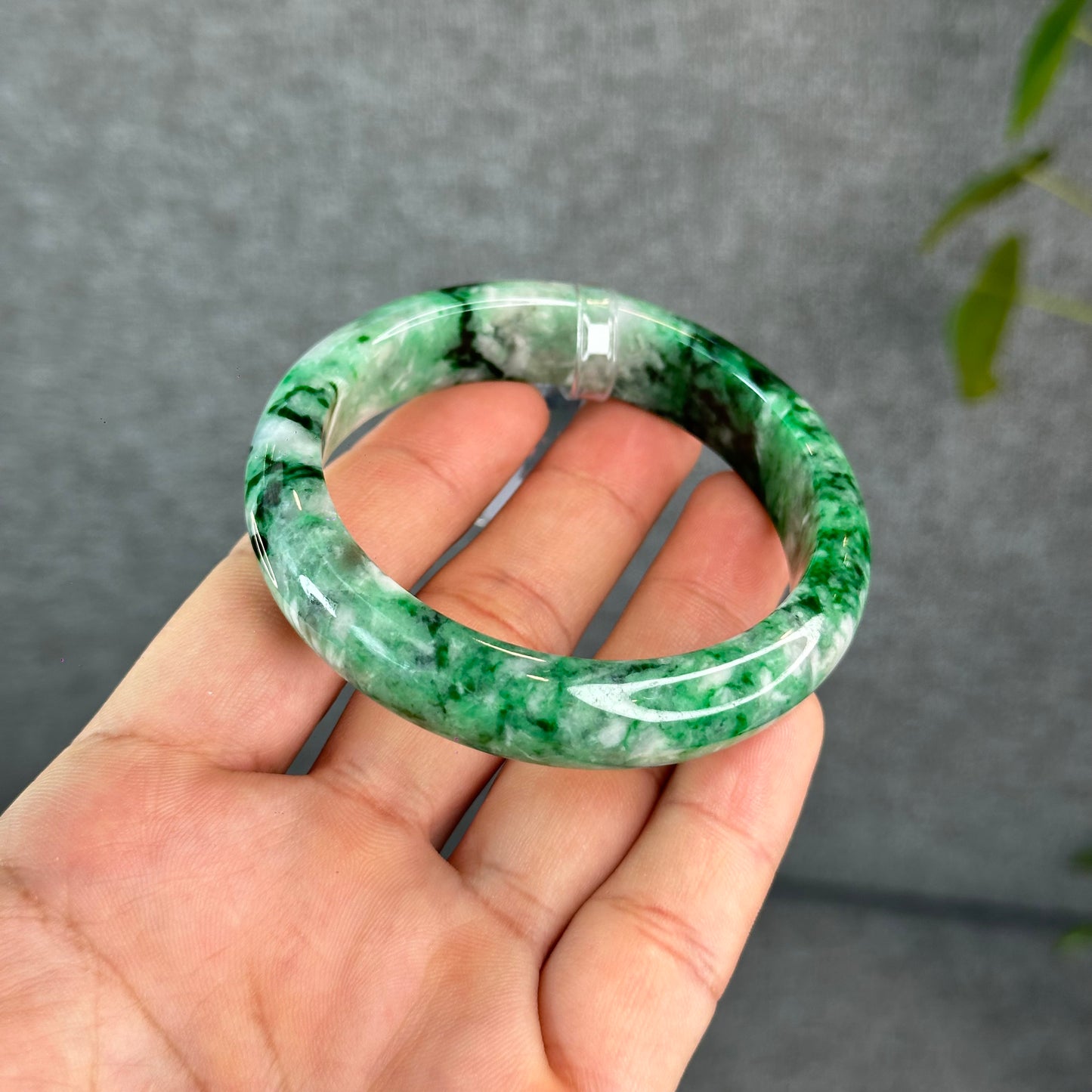 Natural Apple Green Jadeite Jade VIP Bangle Leaf Style Size 56 mm