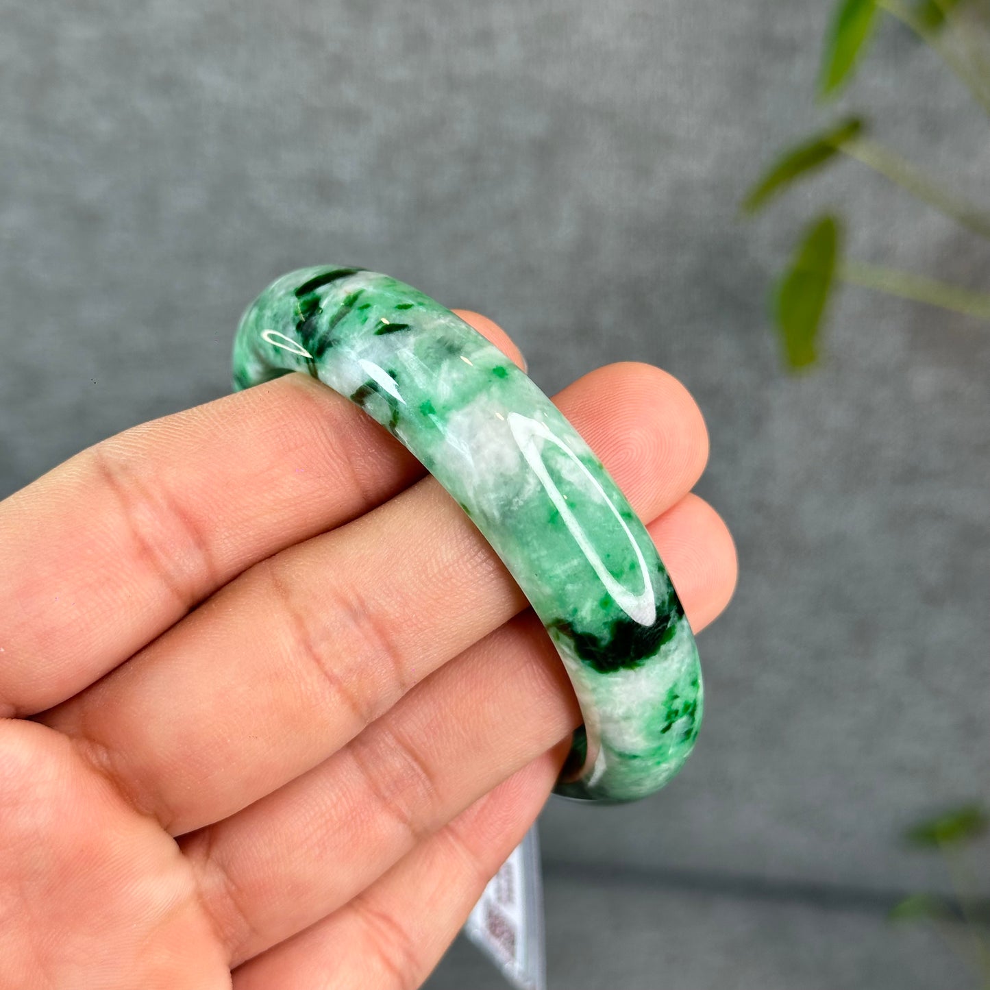 Natural Apple Green Jadeite Jade VIP Bangle Leaf Style Size 56 mm