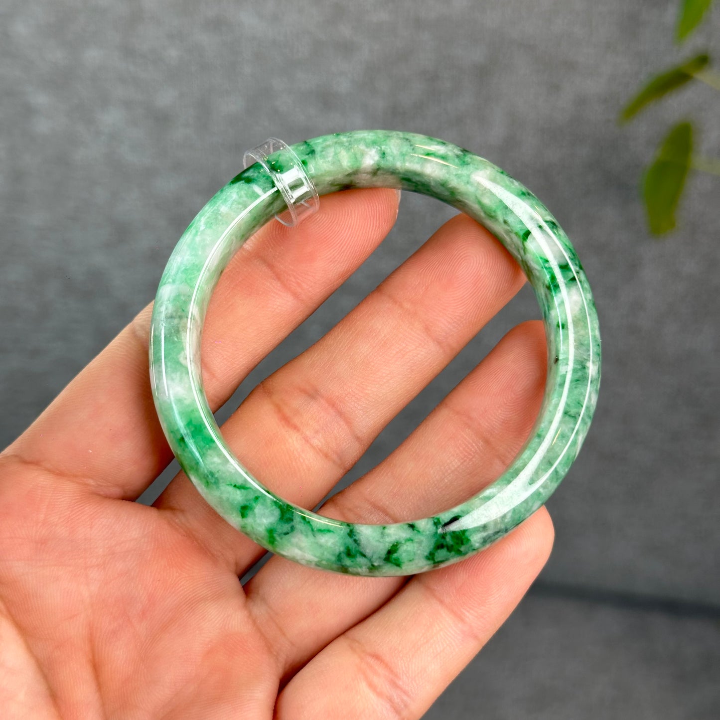 Natural Apple Green Jadeite Jade VIP Bangle Leaf Style Size 53 mm