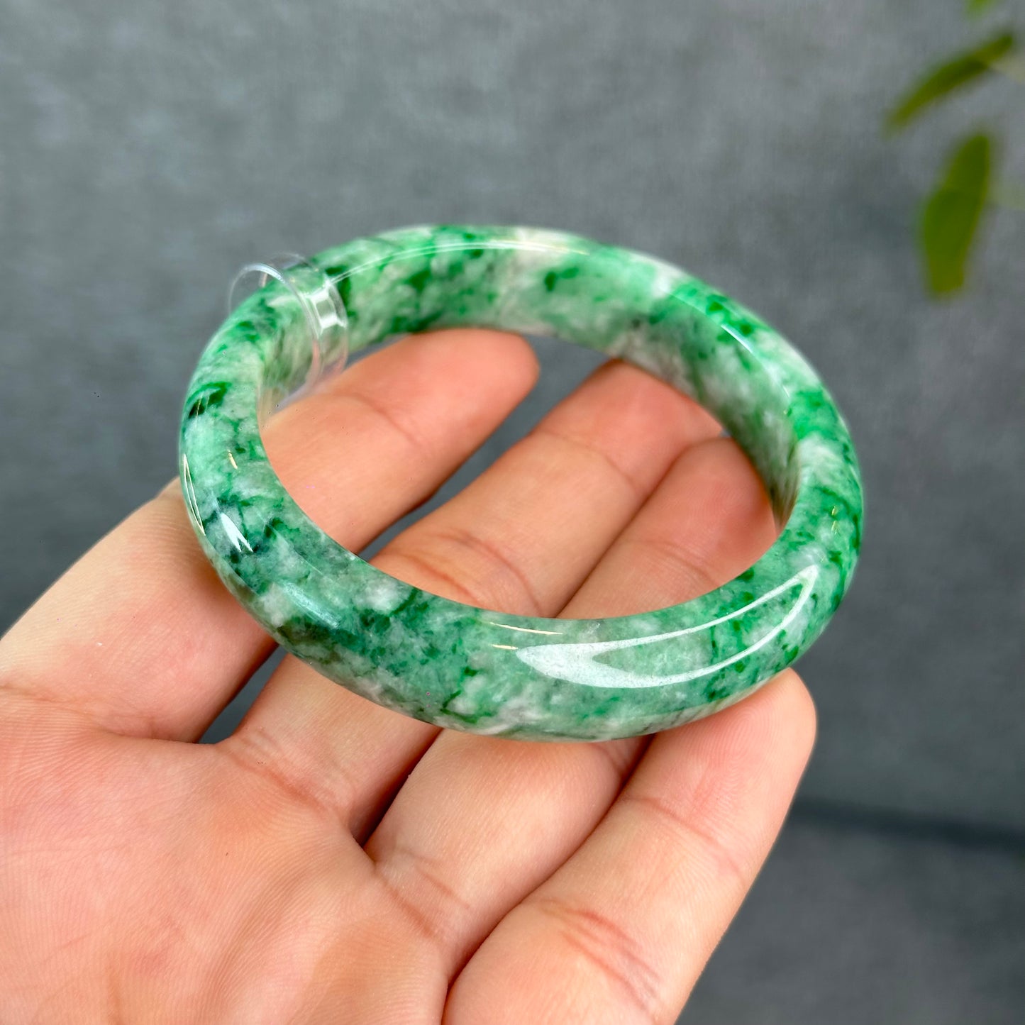 Natural Apple Green Jadeite Jade VIP Bangle Leaf Style Size 53 mm