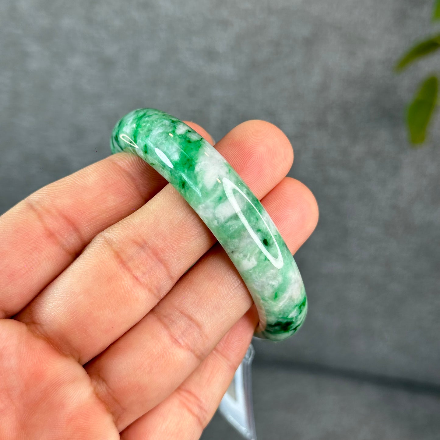 Natural Apple Green Jadeite Jade VIP Bangle Leaf Style Size 53 mm