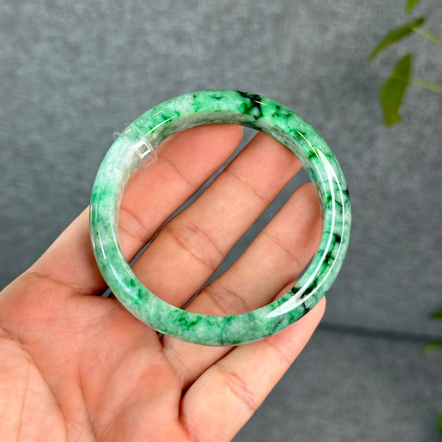 Natural Apple Green Jadeite Jade VIP Bangle Leaf Style Size 57 mm