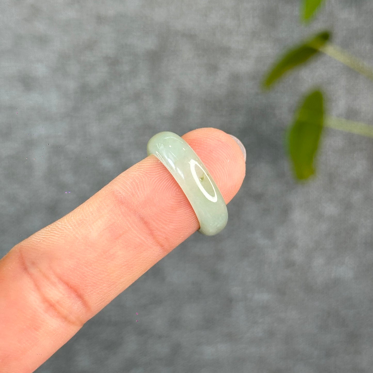 Natural Light Water Green with Orange Jadeite Jade Semi Translucent Ring Size 1.73